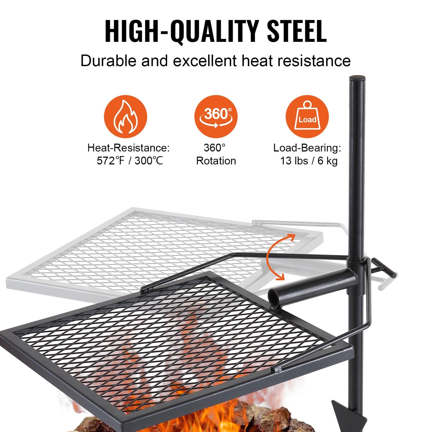 VEVOR Folding Campfire Grill, Heavy Duty Steel Mesh Grate, 22.4" Portable Camping Grates Over Fire Pit, Camp Fire Cooking Equipment with Legs Carrying Bag, Grilling Rack for Outdoor Open Flame Cooking