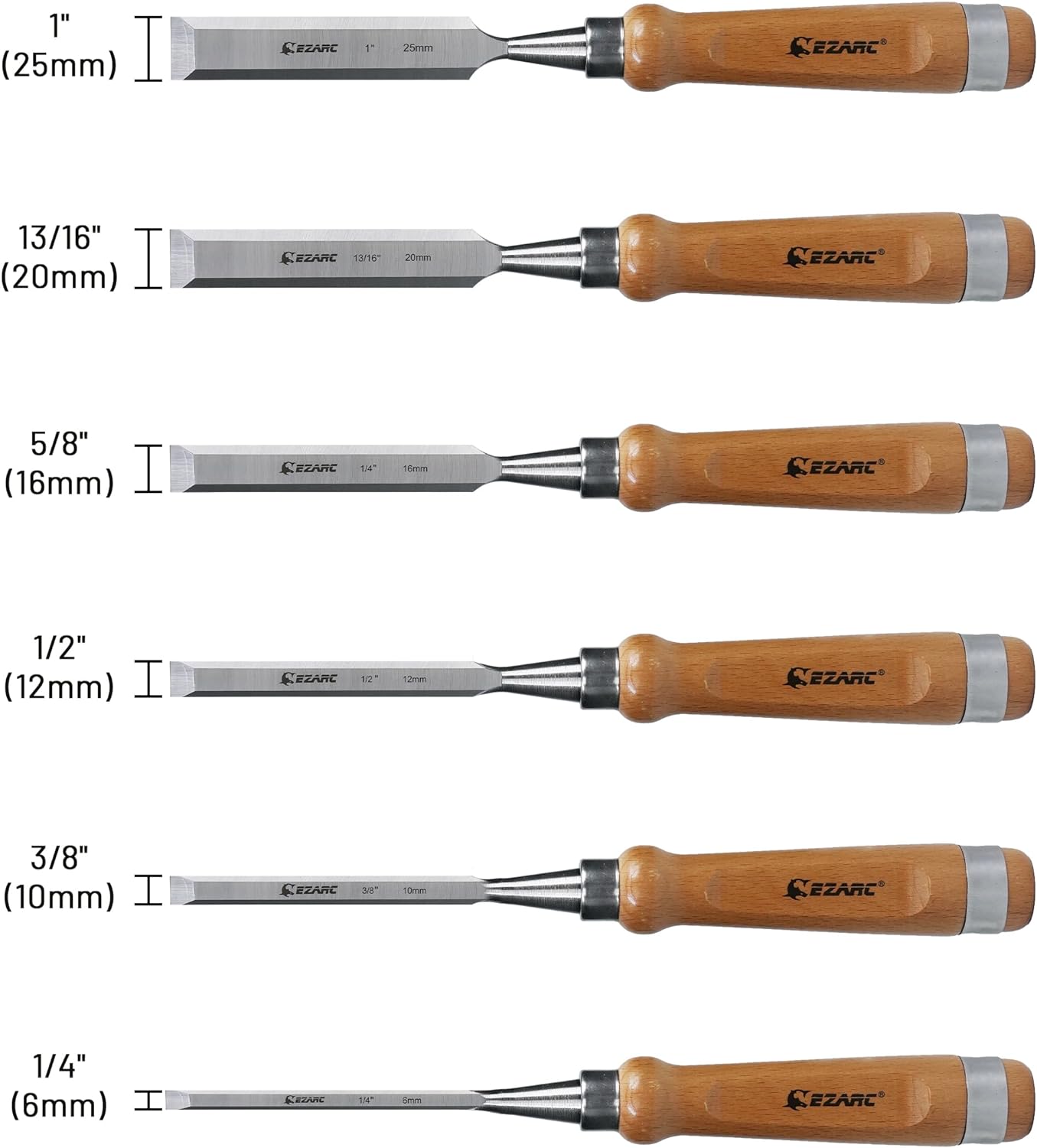 EZARC 6 Pieces Wood Chisel Tool Sets Woodworking Carving Chisel Kit with Premium Wooden Case for Carpenter Craftsman