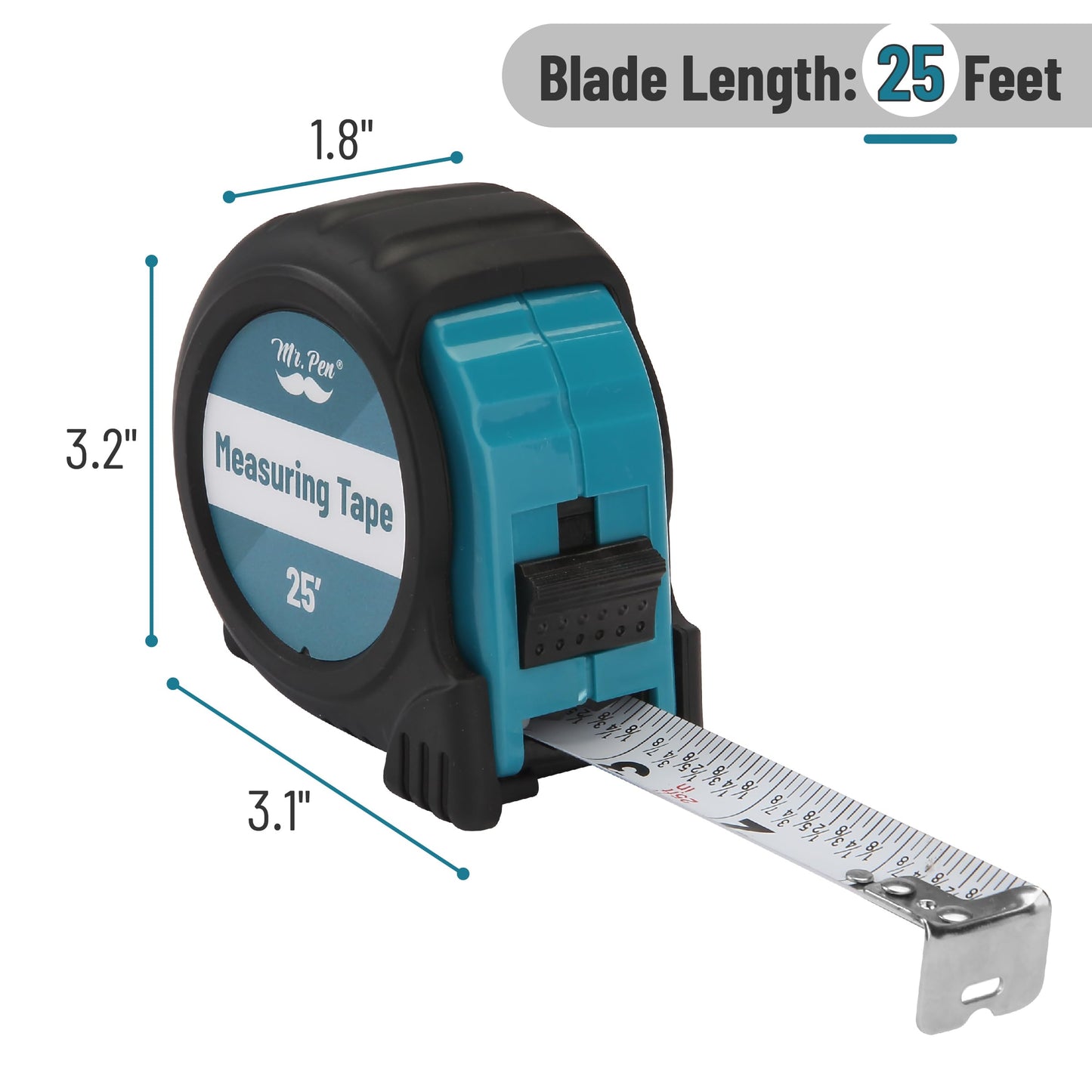 Mr. Pen 25-Foot Steel Retractable Tape Measure with Easy Read Fractions