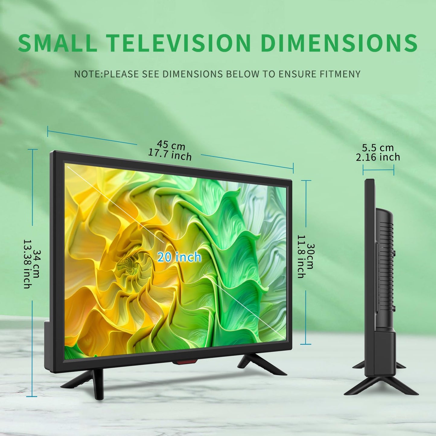 Jexiop TV 20 inch,Full Viewing Angles 1080P HD,Small Kitchen Wall-Mounted Digital TV-HDMI/USB Ports-Dual Power DC-12V& AC Adapter Inputs for Your Caravan & Bedrooms