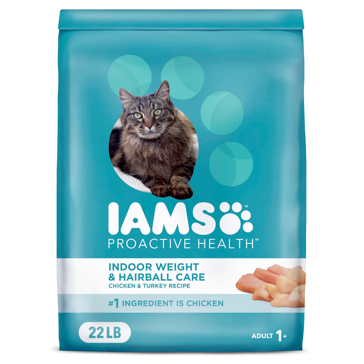 IAMS Proactive Health Indoor Weight Control & Hairball Care Adult Dry Cat Food, Chicken & Turkey Recipe, 22 lb. Bag