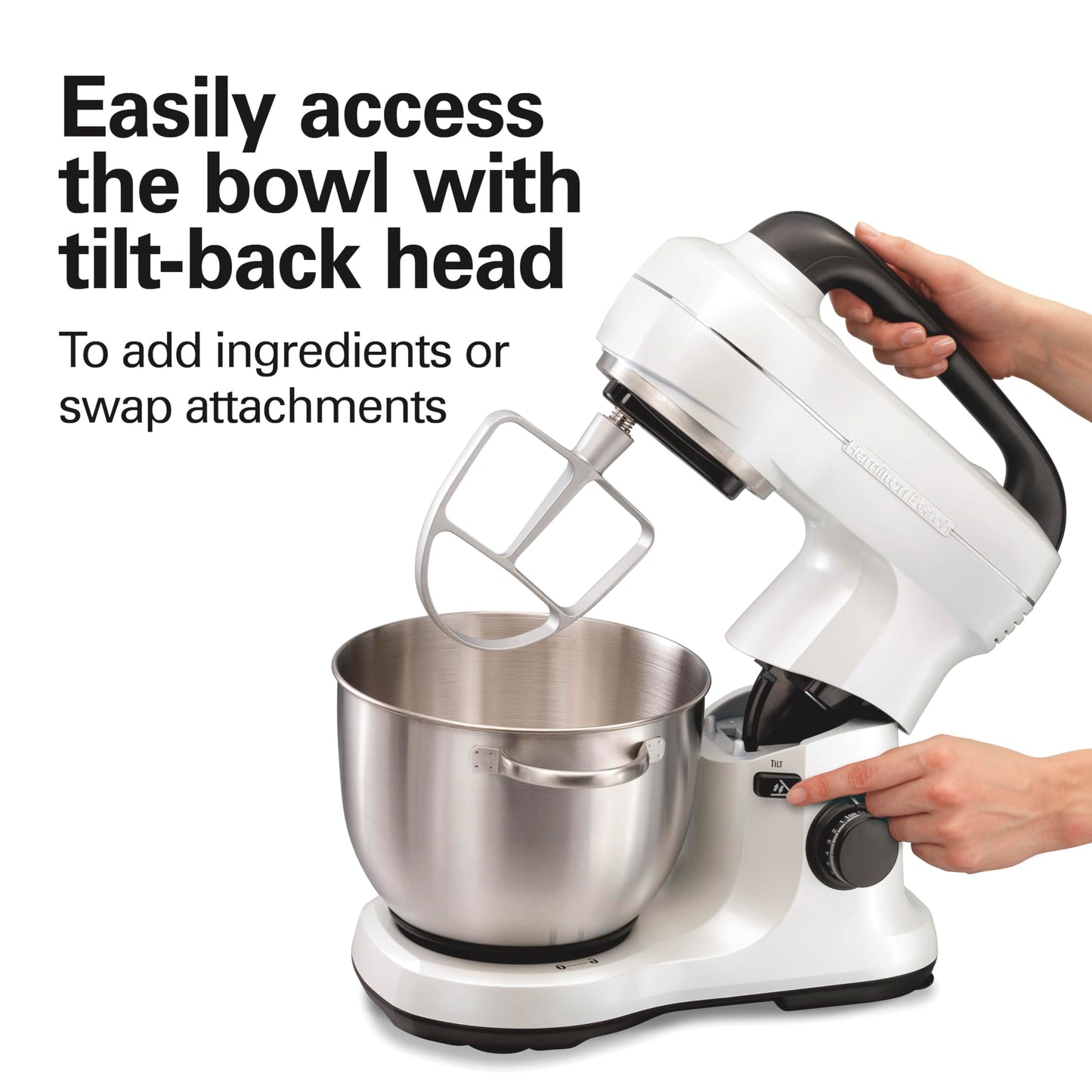 Hamilton Beach Electric Stand Mixer, 4 Quarts, Dough Hook, Flat Beater Attachments, Splash Guard, 7 Speeds with Whisk, Easy-Carry Top Handle, Blue