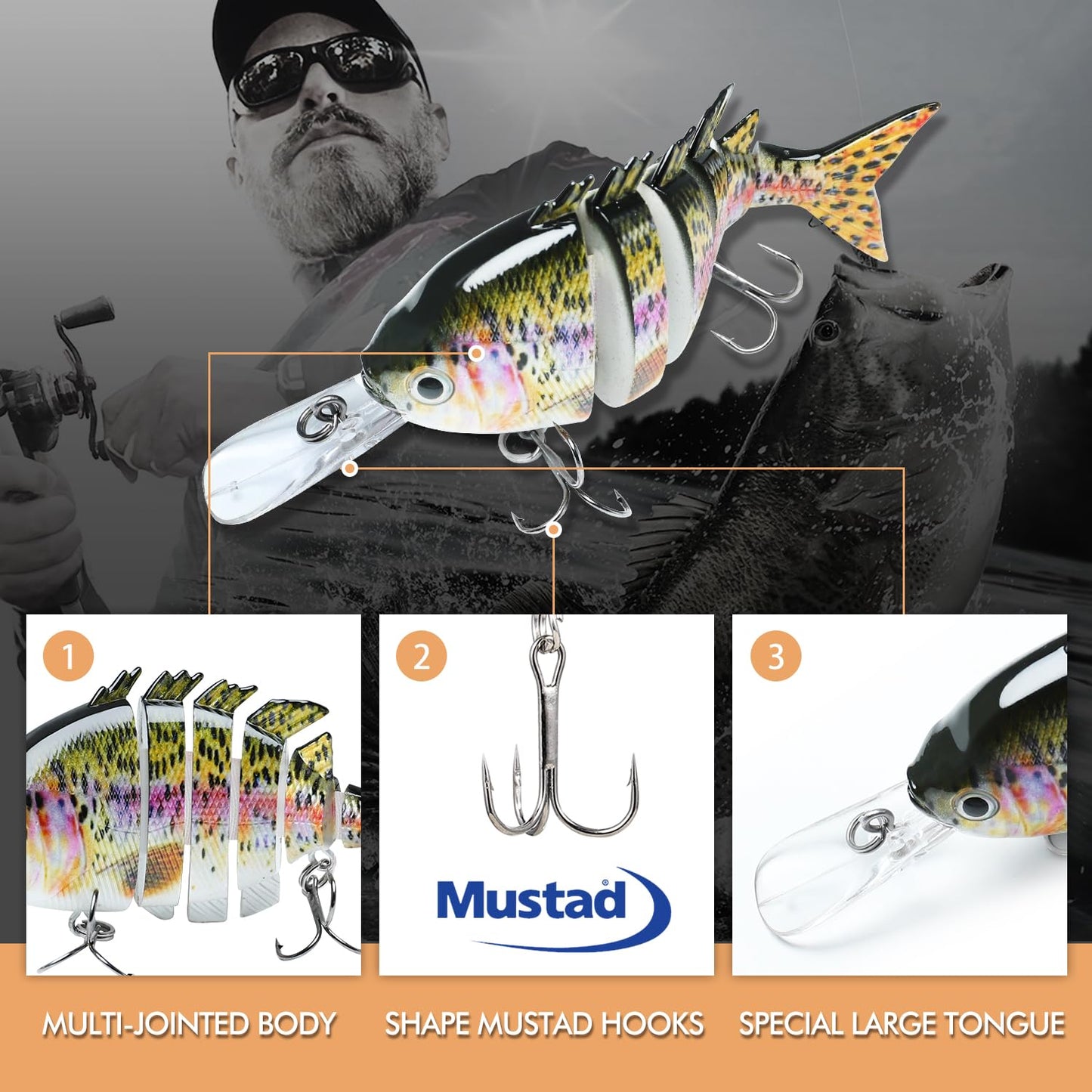 TRUSCEND Swimmax for Freshwater and Saltwater, Lifelike Fishing Lures for Bass Trout Crappie Walleye Pike Bluegill Salmon, Swimbait for Bass Fishing, Amazing Fishing Gear Gifts for Family Fishing