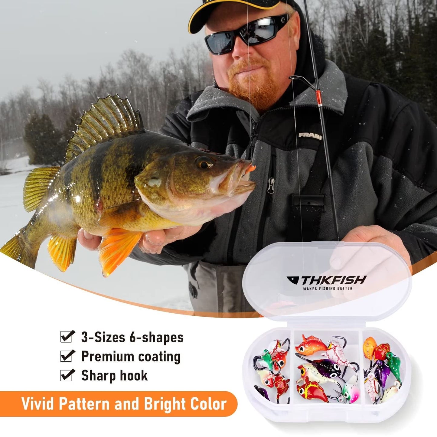THKFISH Ice Fishing Jigs Kit, Jigs Heads for Ice Fishing Gear, Ice Fishing Lures for Panfish, Crappie, Walleye, Perch, Trout and Bluegill 18/40/70pcs
