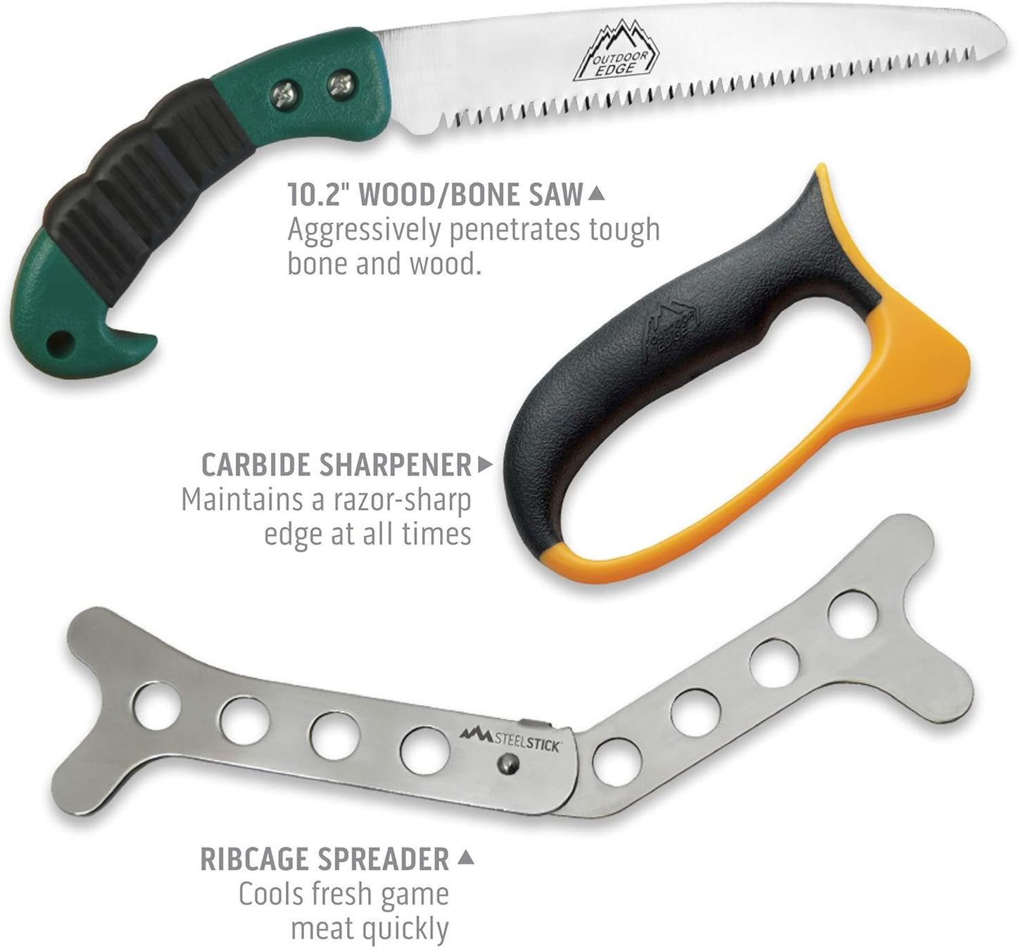 OUTDOOR EDGE Game Processor 12-Piece Hunting Knife Set | Caping & Boning Knives, Skinning Knife, Bone Saw, Game Shears, Knife Sharpener & Rib Spreader in Hard Case | Butcher Knife Set for Deer & Elk
