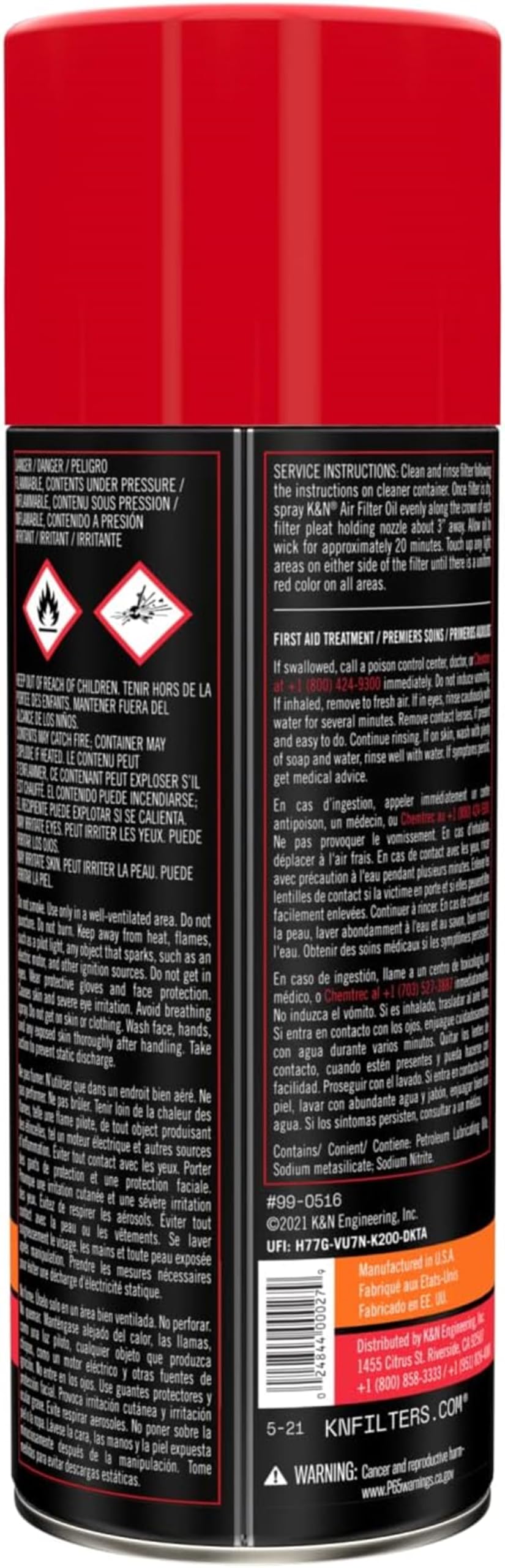 K&N Air Filter Oil: Aerosol; Restore Engine Air Filter Performance and Efficiency, 99-0516, 347g(12.25 Oz)
