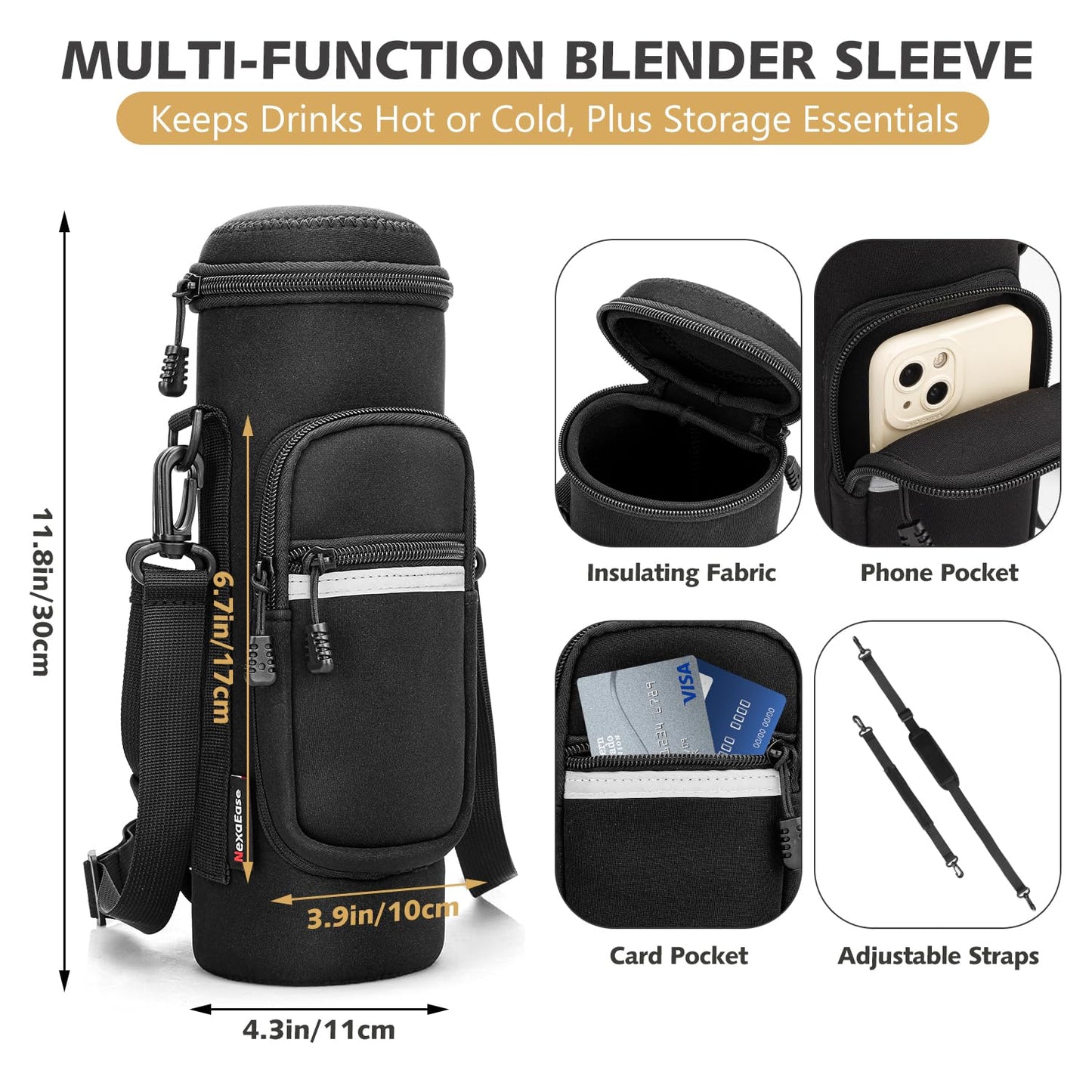 Portable Blender with Insulated Carrying Case & Recipe Book for Shakes and Smoothies, 24 OZ Personal Juicer Electric Protein Shaker Bottle, Mini Small Blender Cup with USB-C Rechargeable, Travel Lid