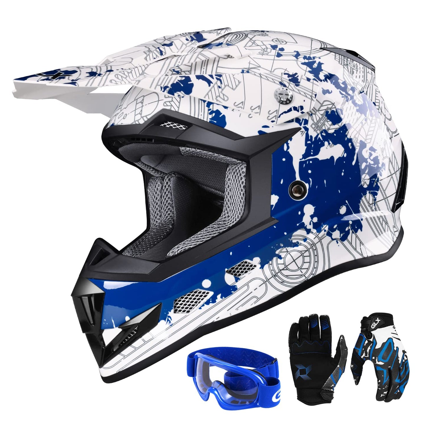 GLX GX623 Youth ATV/Dirt Bike Helmet Combo - Retro Green, Large - DOT