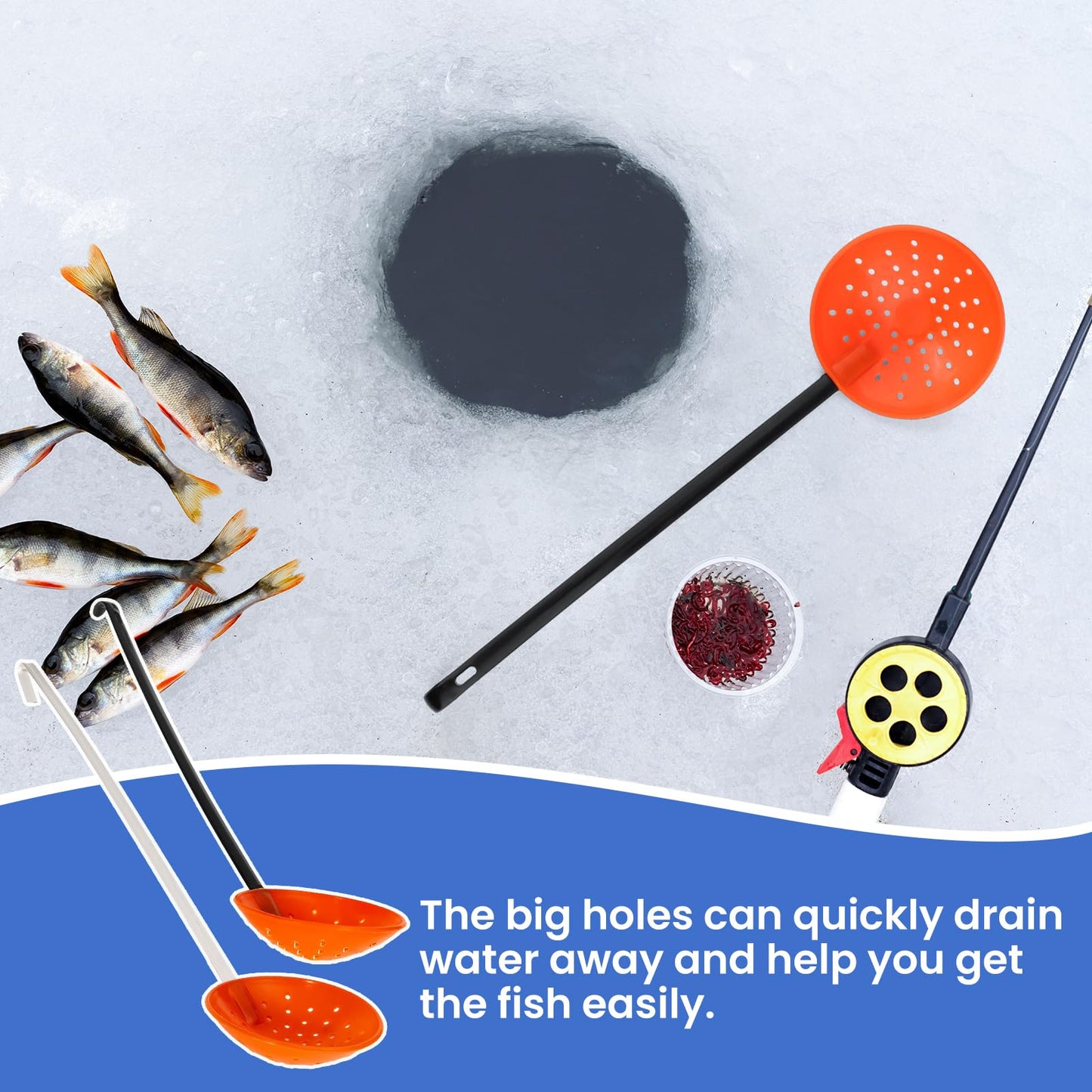 Yiju Ice Fishing Scoop Scoop Skimmer Ice Slush Scoop with Aluminum Handle Winter Outdoor Fishing Shovel Ice Tools