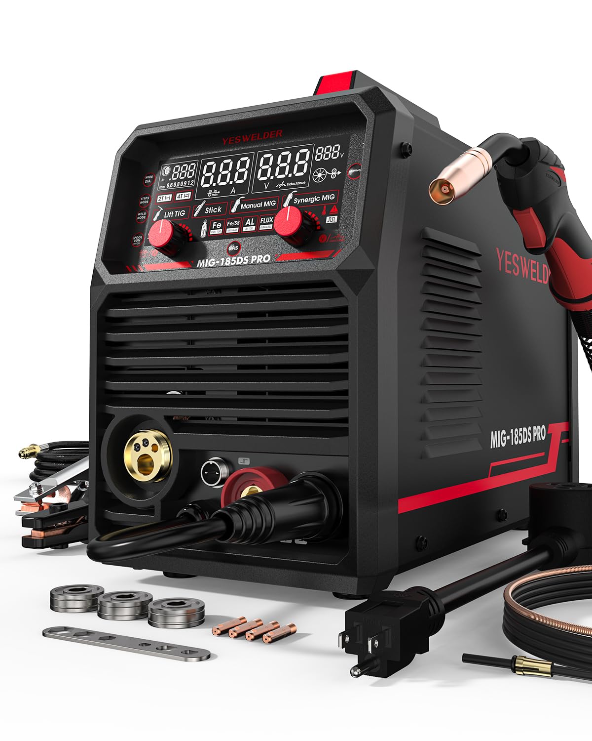 YESWELDER MIG-205DS PRO MIG Welder, 200Amp 110/220V Dual Voltage MIG Welding Machine, 5 in 1 Gas MIG/Flux Core MIG/Spool Gun MIG/Lift TIG/Stick Multiprocess Aluminum MIG Welder, Spool Gun Compatible