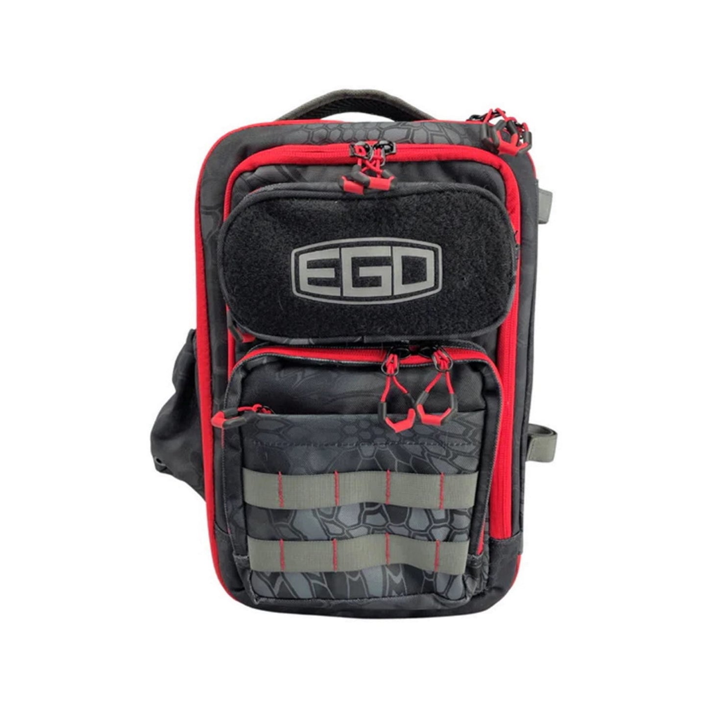 EGO Kryptek Tactical Tackle Box Backpack, Durable Fishing Tool Bag, 1000D Nylon Fabric with PVC Back, Water-Resistant, Multiple Storage Pockets, Laser-Cut Molle Loops, Includes 4 Tackle Trays