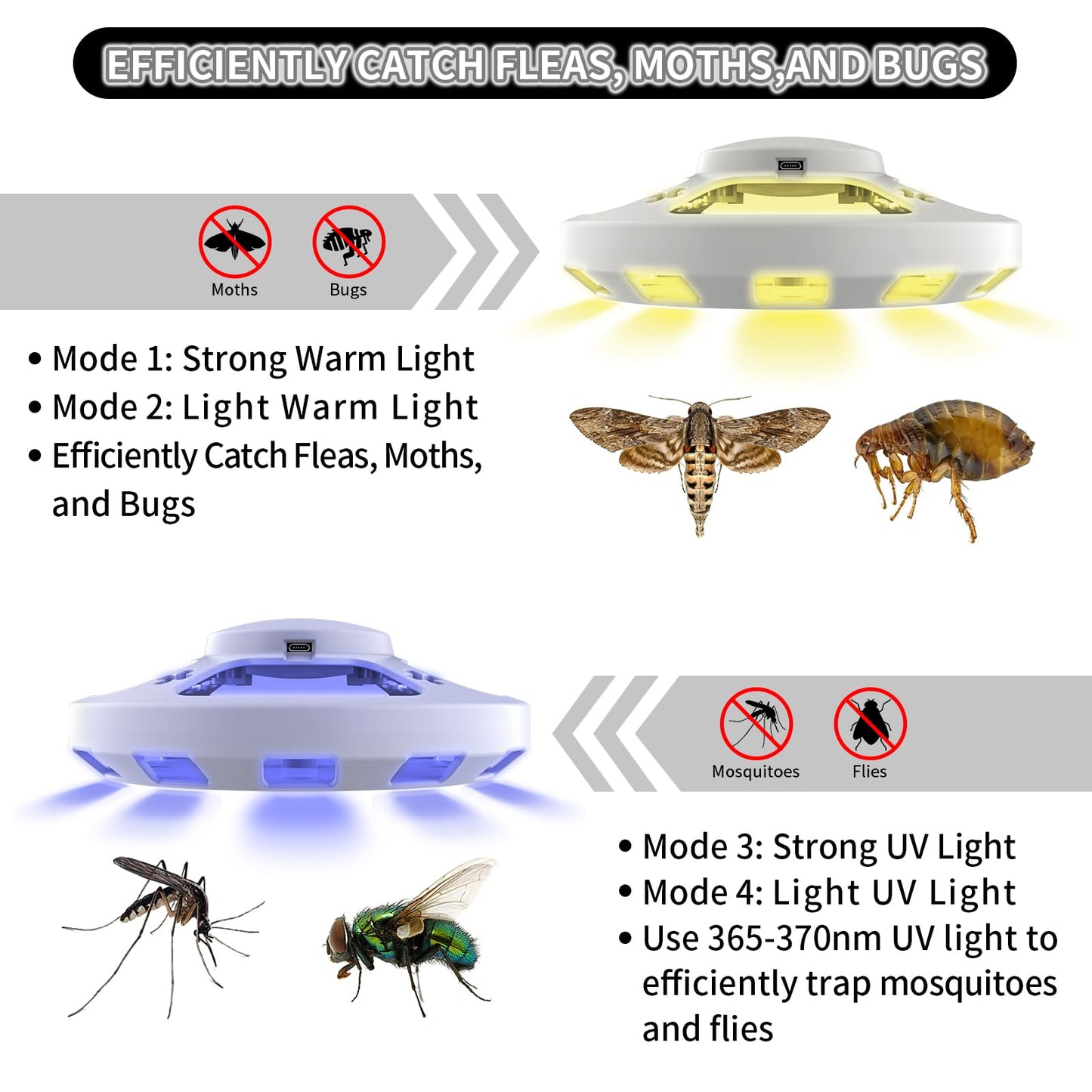 2 Packs Flea Traps for Inside Your Home with 6 Sticky Pads, Flea Light Traps Kills Fleas in House, Hanging Flea Lamp with USB Cable Pest Control for Bugs Moths Gnats Indoor and Outdoor