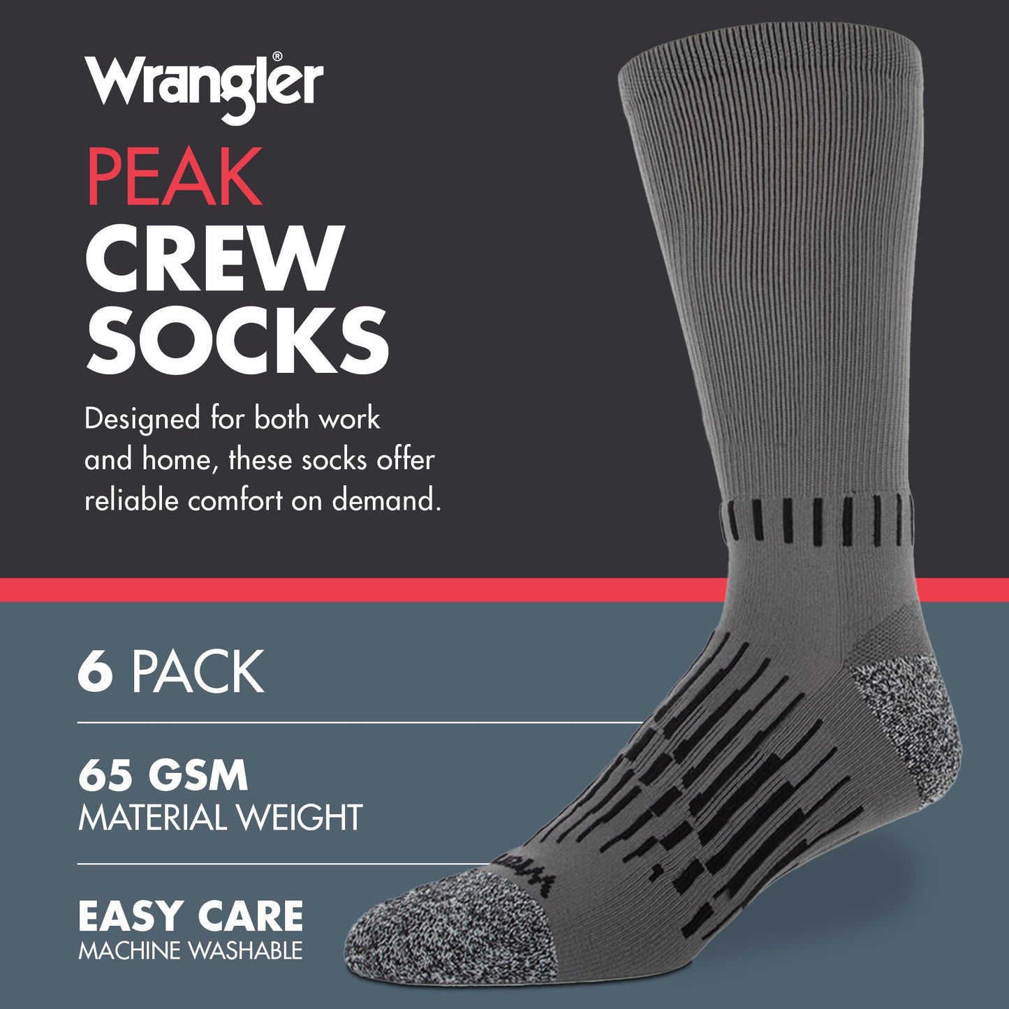 Wrangler - Peak Men's Crew Socks - Durable Half Cushion Socks with Arch Support
