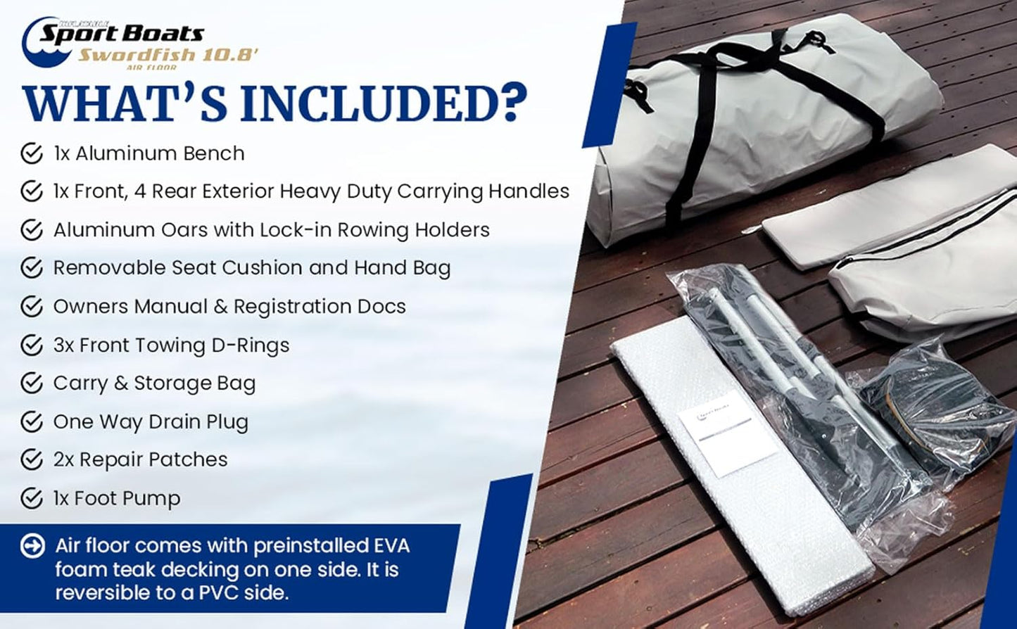 Inflatable Sport Boats - Swordfish 10.8' - Model SB-330A - Air Deck Floor Premium Heat Welded Dinghy with Seat Bag