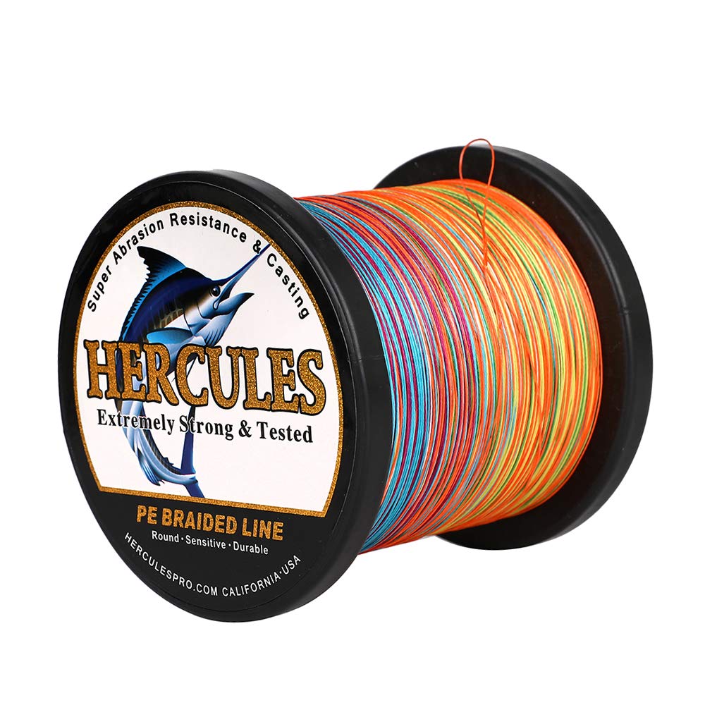 HERCULES Cost-Effective Super Cast 8 Strands Braided Fishing Line 10LB to 300LB Test for Salt-Water,109/328/547/1094 Yards(100M/300M/500M/1000M),Diam.#0.12MM-1.2MM,Hi-Grade Performance,Variety Colors