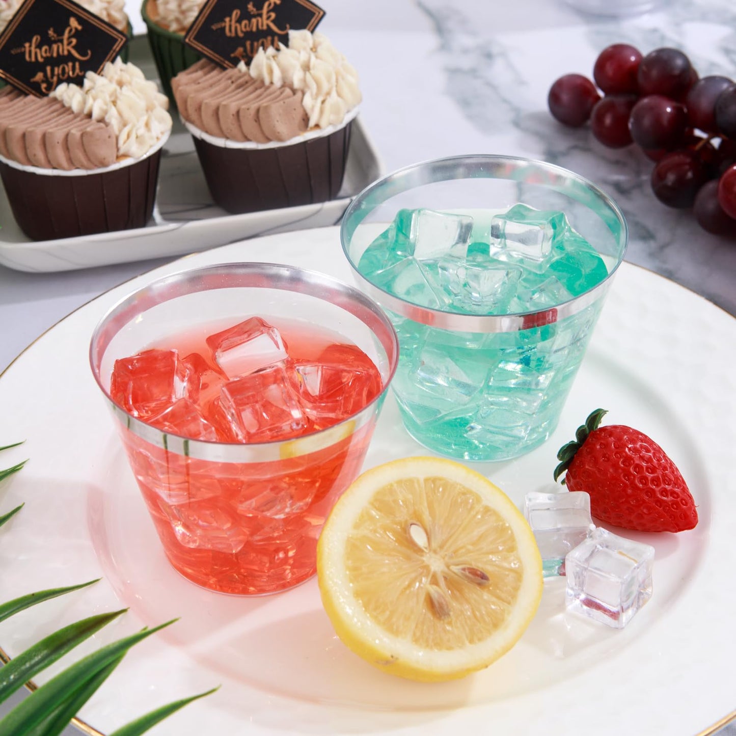 I00000 200 Pack Gold Plastic Cups, 9 Oz Elegant Clear Plastic Cups Gold Rimmed Disposable Wine Glasses Fancy Disposable Party Cups Wedding Cups Drinking Tumblers Plastic Cocktail Glasses with Gold Rim