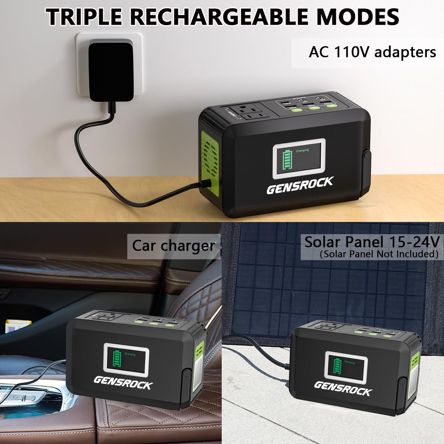 GENSROCK Portable Power Station, 110V/300W Pure Sine Wave Solar Generator, 222Wh Backup Lithium Battery With AC Outlet/QC 3.0/Type-C/LED Light for CPAP Family Emergency Outdoor Camping RV Travel.