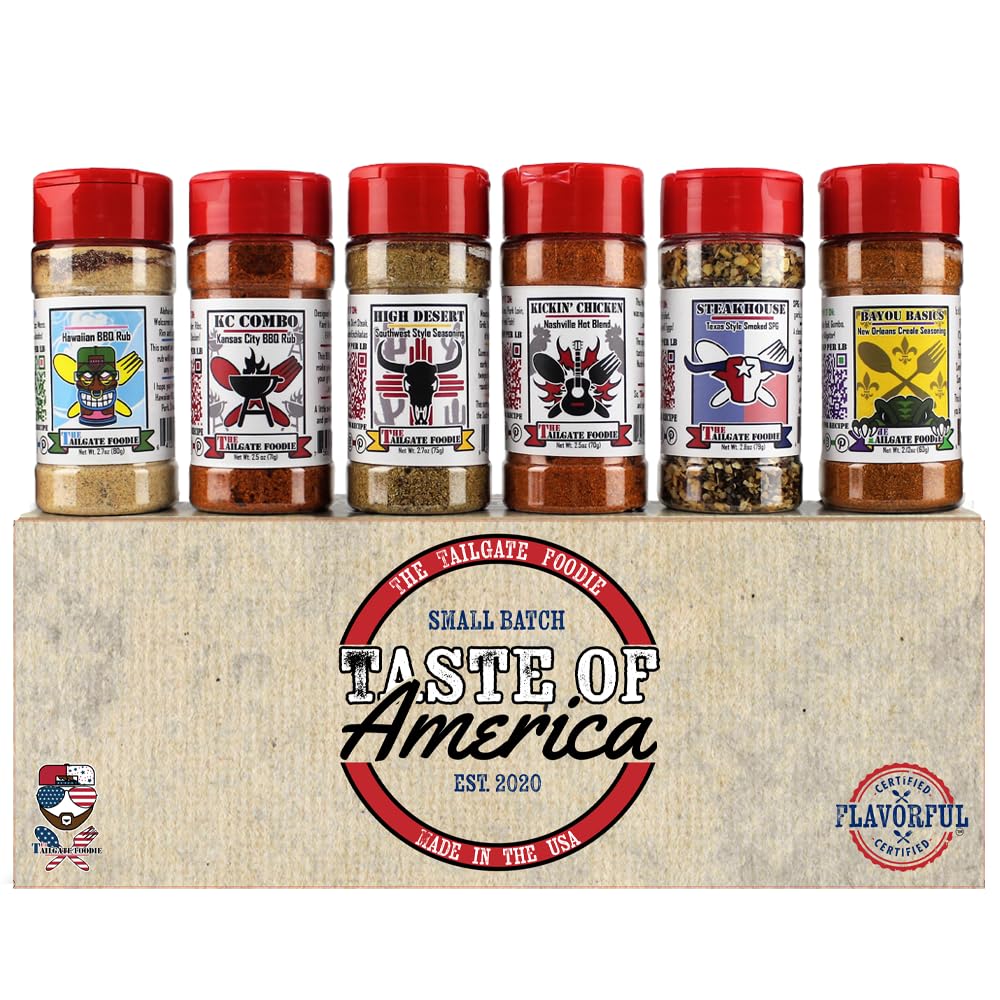 THE TAILGATE FOODIE Rare Pitmaster Gourmet Seasonings | 8 pc Grill Essentials Gift Set | 6 Secret Competition BBQ Spice Blends for Ribs, Pork, Brisket, Chicken, Fish, Steak *Great Christmas Gift*