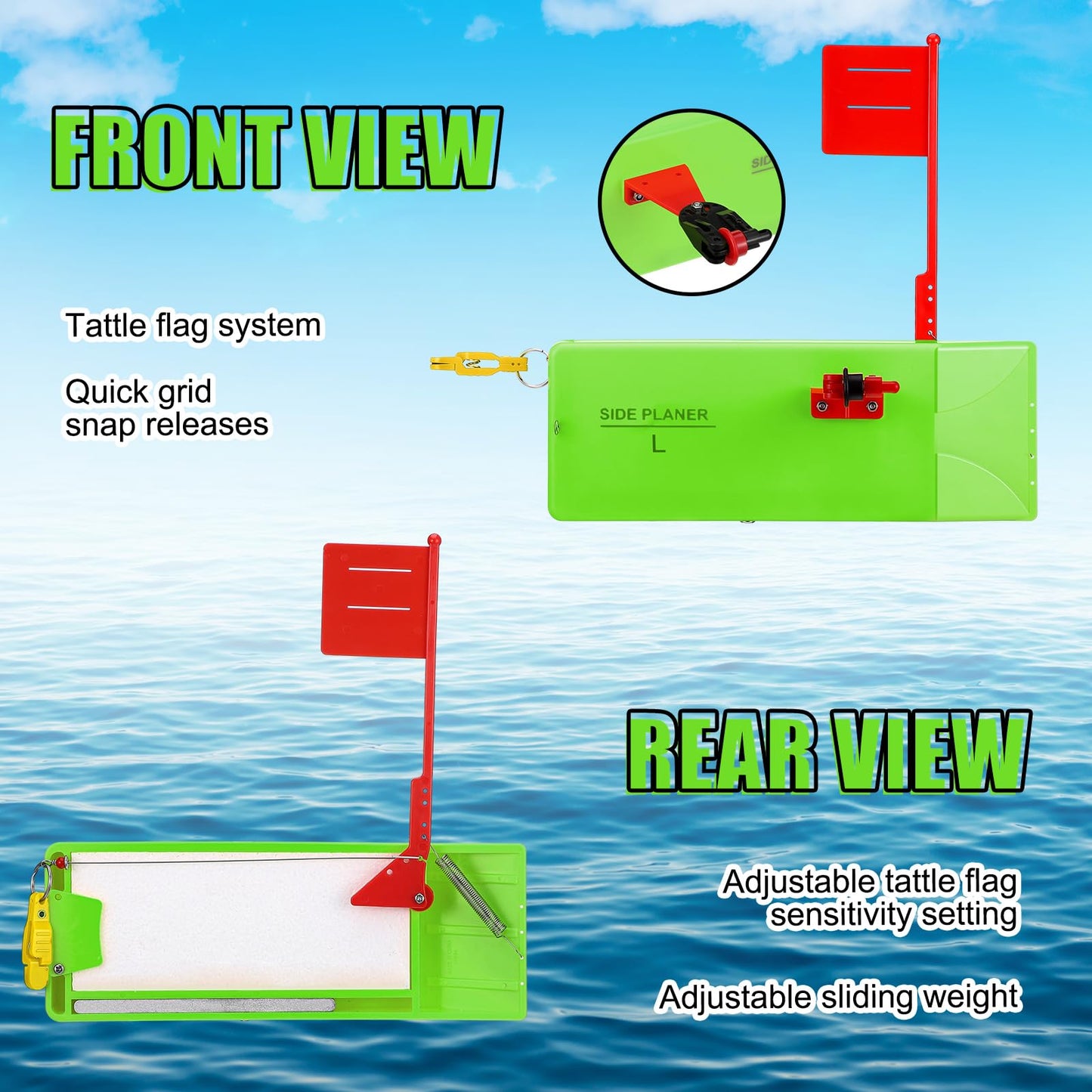 2 Pack Planer Boards for Fishing Trolling 8 x 3 Inches Off Shore Crappie Planer Boards Kits with Flag Fishing Accessory for Inshore Offshore Trolling Dragging