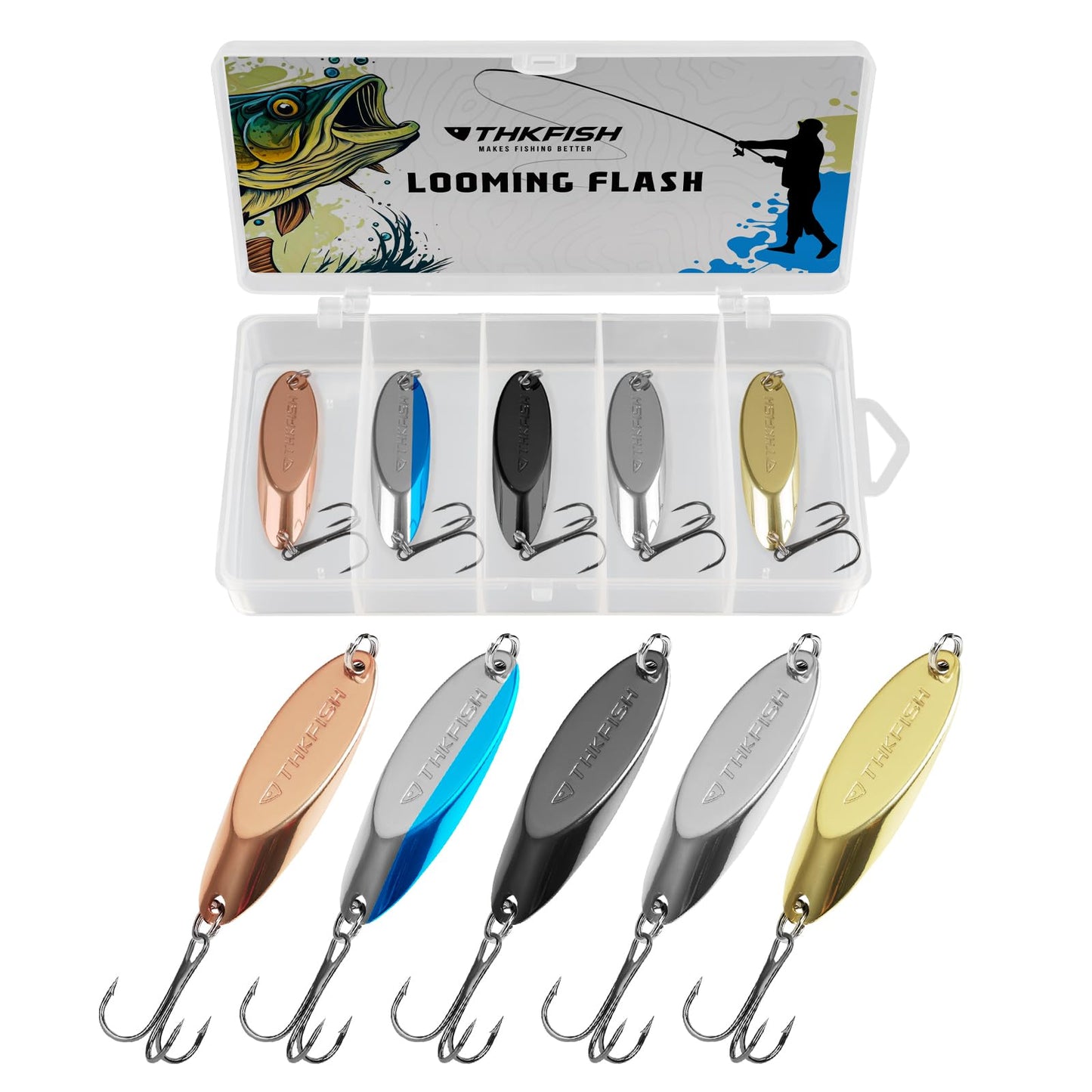 THKFISH Fishing Lures Trout Lures Fishing Spoons Lures for Trout Pike Bass Crappie Walleye 1/8oz 1/5oz 1/4oz 3/8oz 1/2oz 3/4oz 5pcs