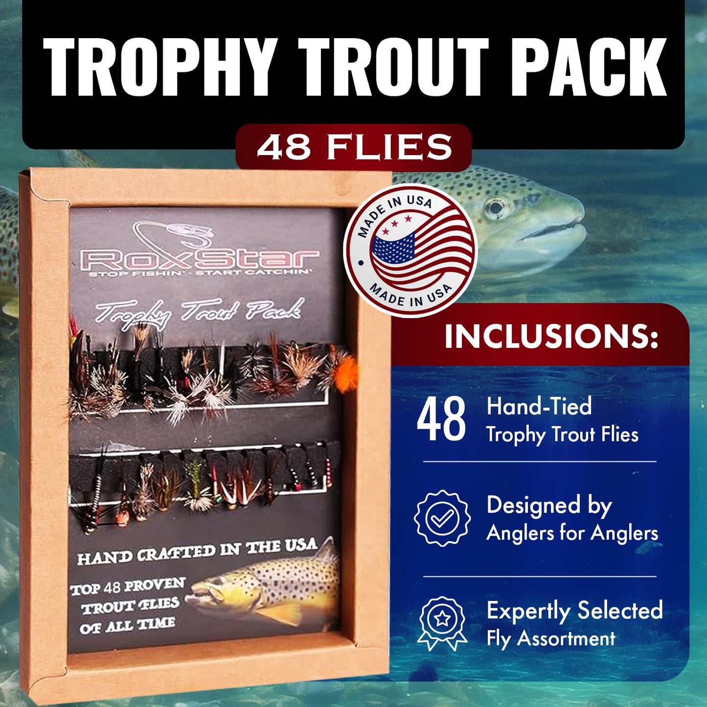 RoxStar Fishing Fly Shop | Trophy Trout Fly Assortment | Wet & Dry Trout Flies | Gift Box Included. | Proudly Made in The USA…