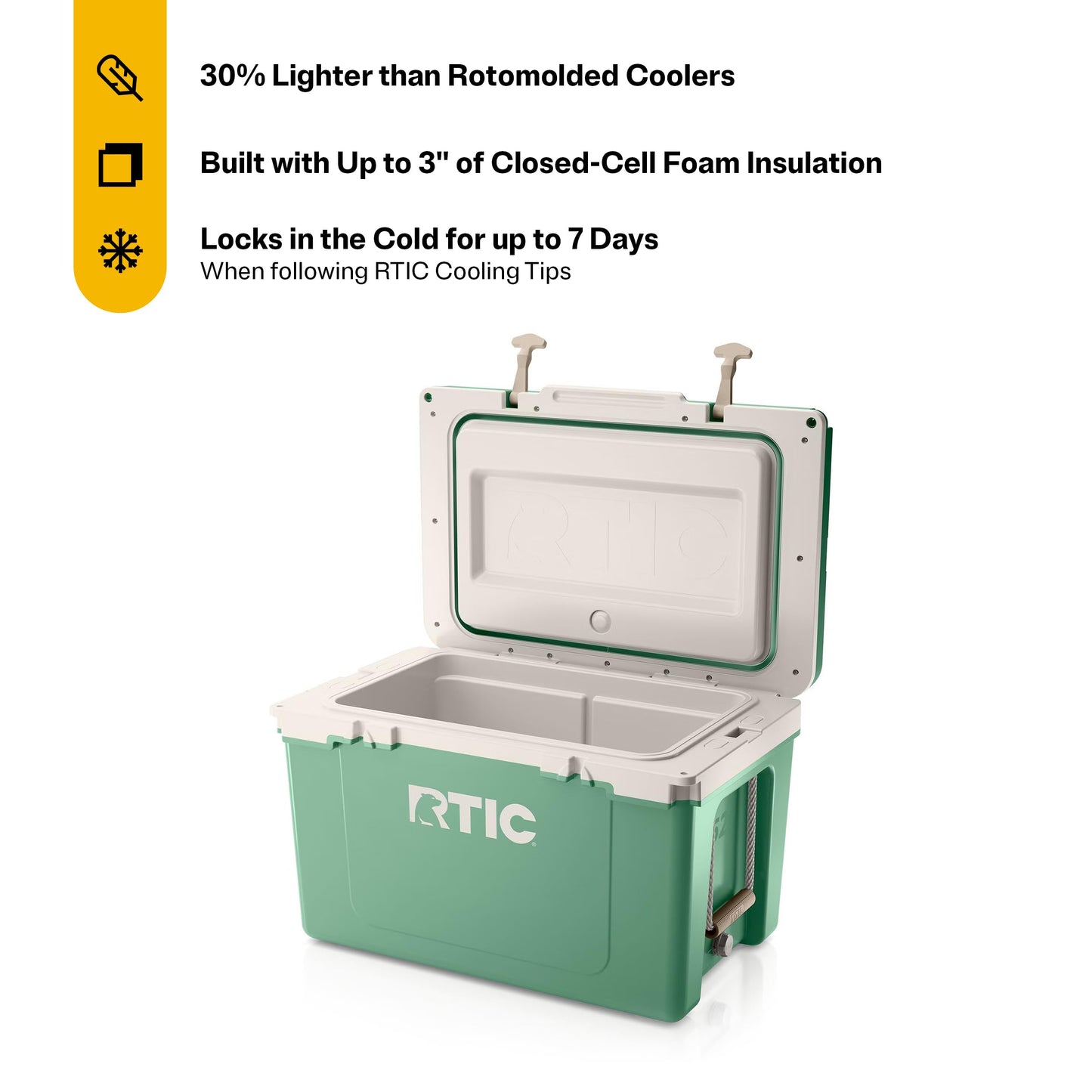RTIC Ultra-Light 52 Quart Hard Cooler Insulated Portable Ice Chest Box for Beach, Drink, Beverage, Camping, Picnic, Fishing, Boat, Barbecue, 30% Lighter Than Rotomolded Coolers