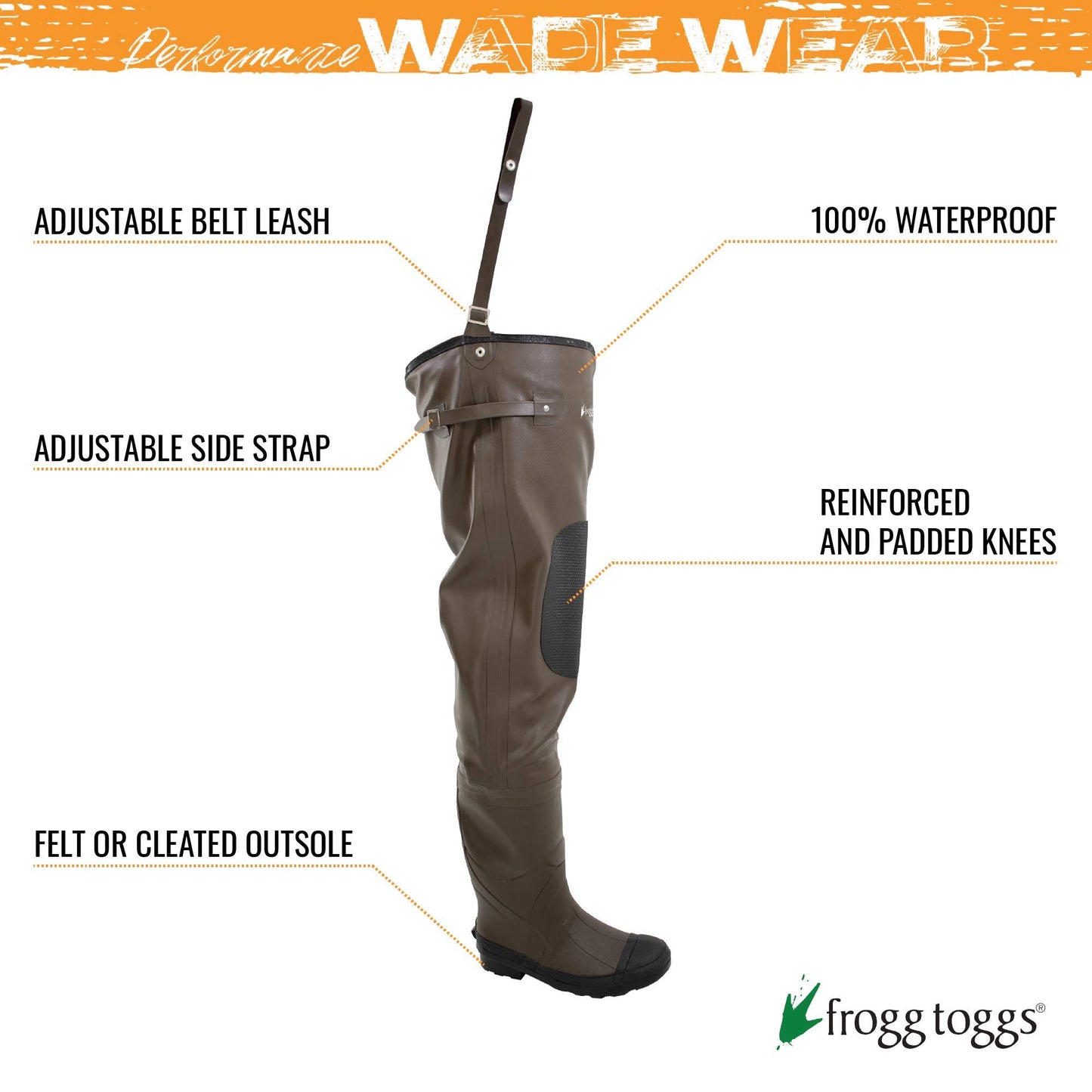 FROGG TOGGS Men's Classic 2 Hip Waterproof Fishing Wading Boot for Fishing in Felt or Cleated, Cleated, 11