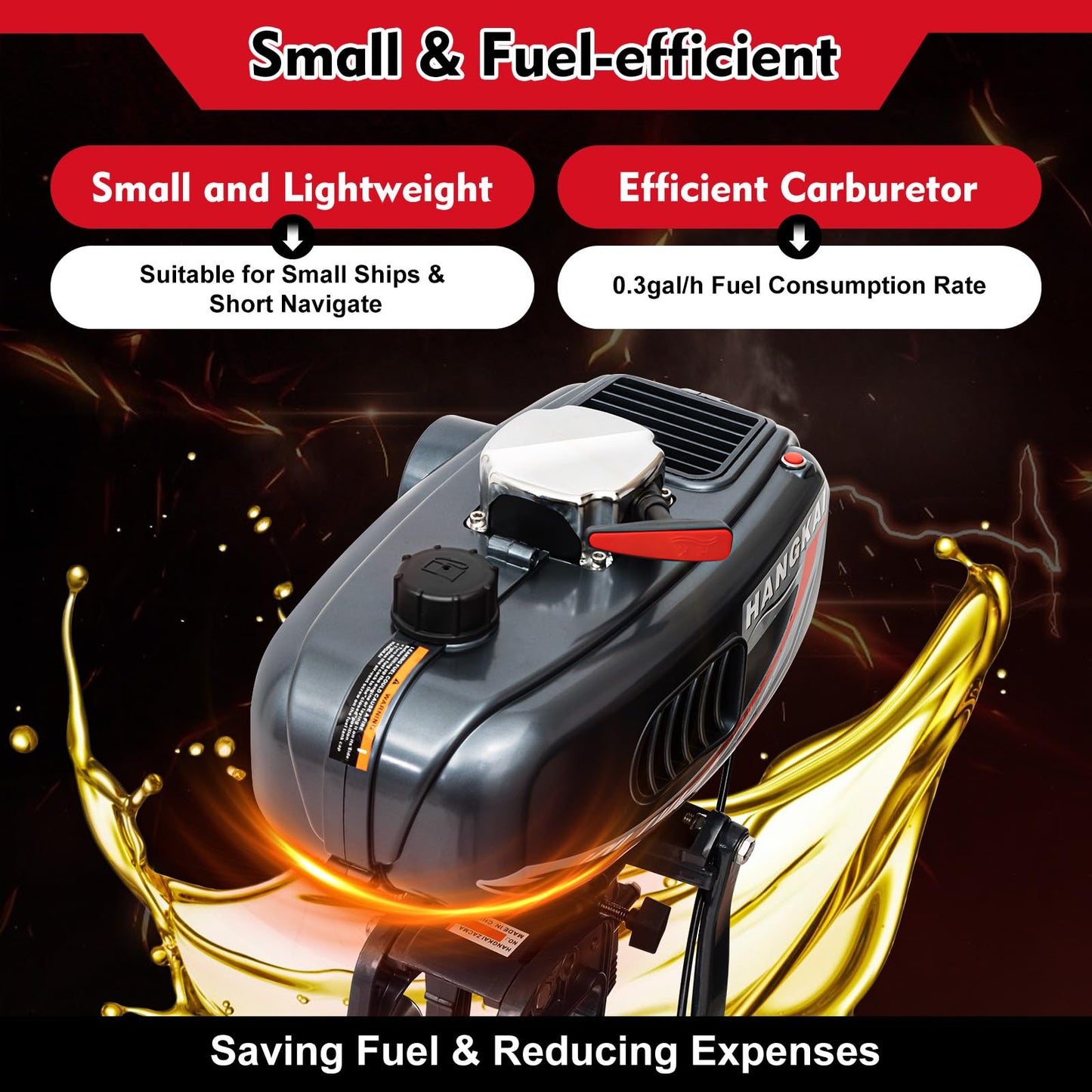 Outboard Motor Boat Engine, 2 Stroke Heavy Duty Fishing Boat Engine 3.5HP Gas Trolling Motor with Water Cooling CDI System for Rubber Boats, Inflatable Boats, Sailboats