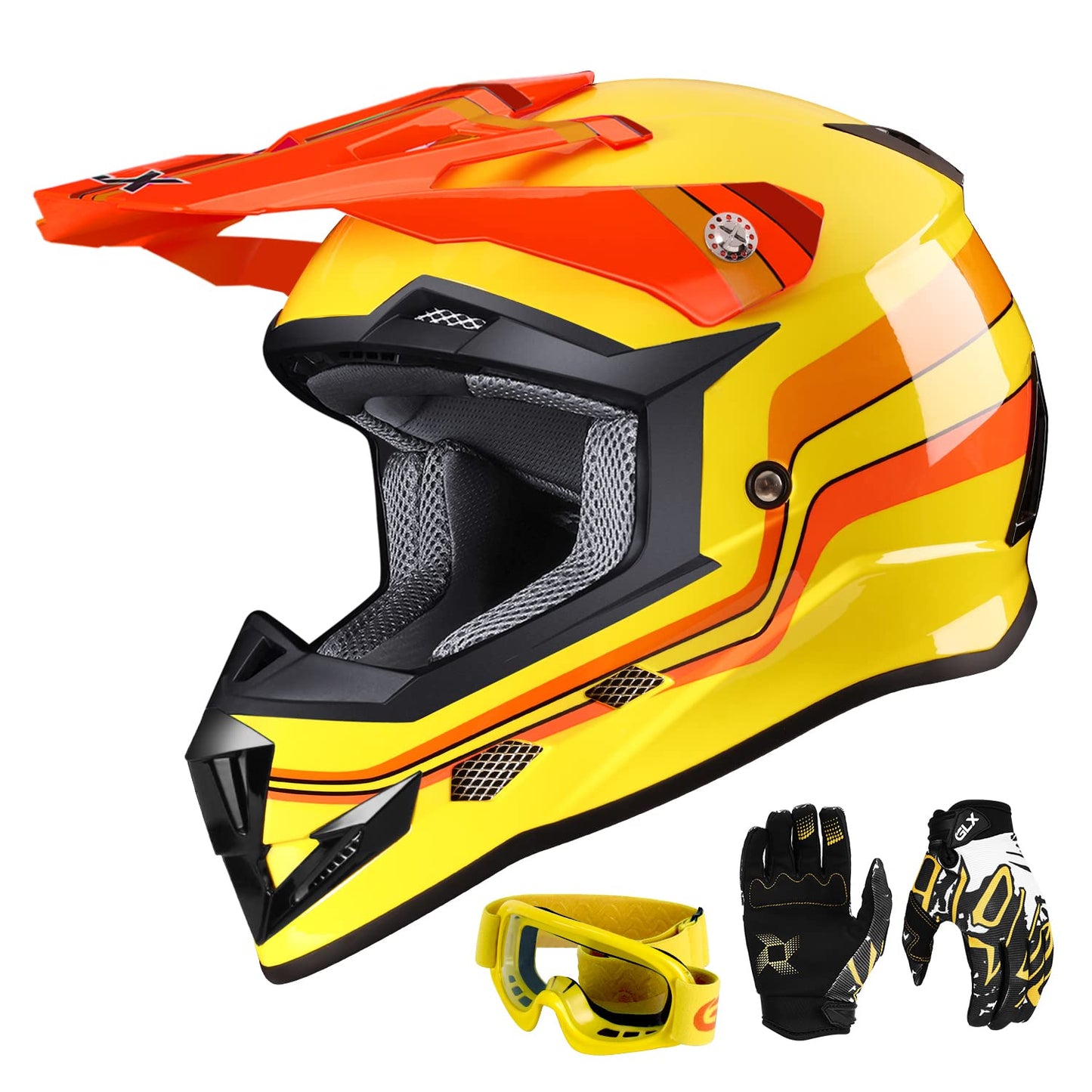 GLX GX623 Youth ATV/Dirt Bike Helmet Combo - Retro Green, Large - DOT