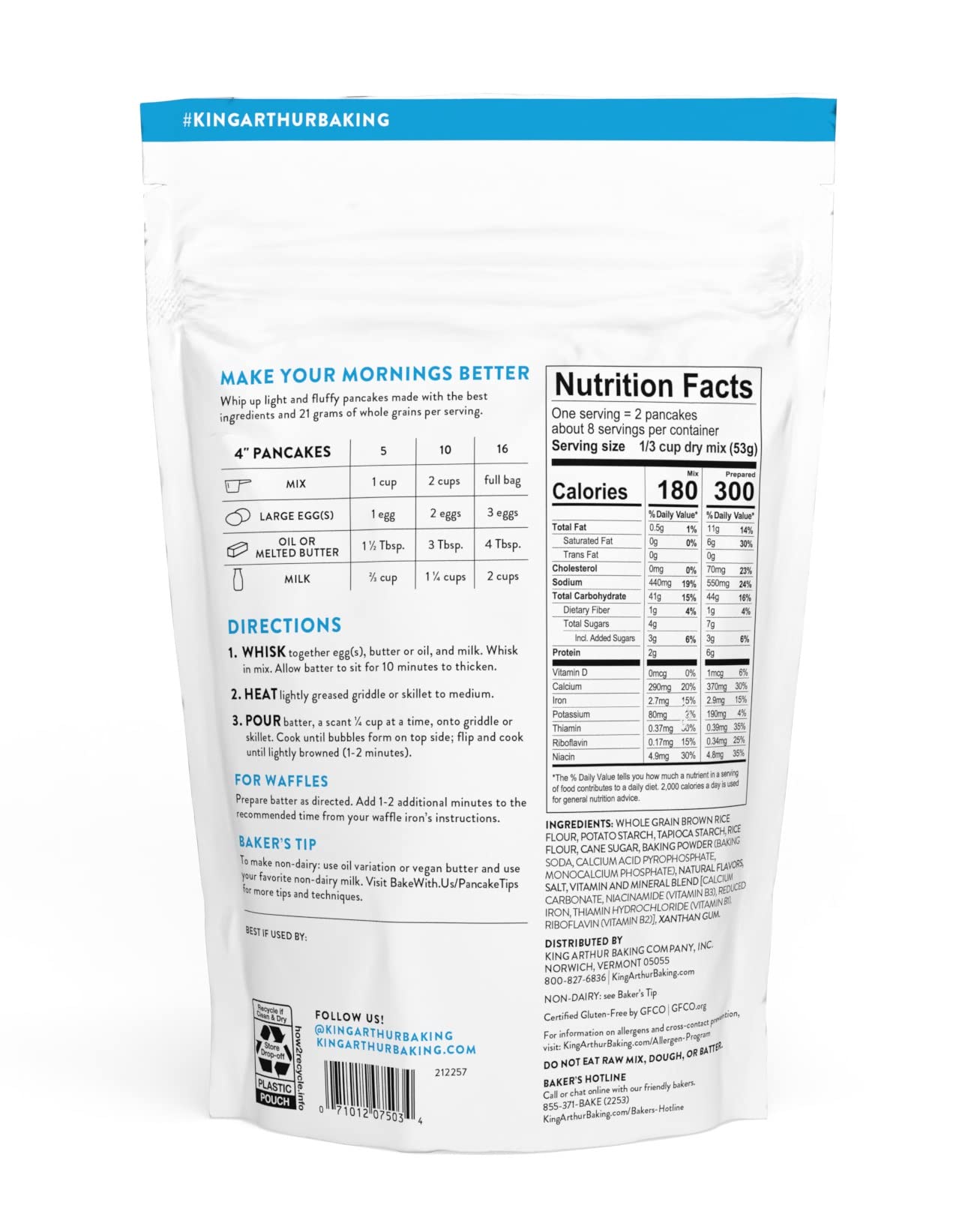King Arthur Buttermilk Pancake Mix Just Add Water, Sourced Non-GMO, Certified Kosher, 16 Oz