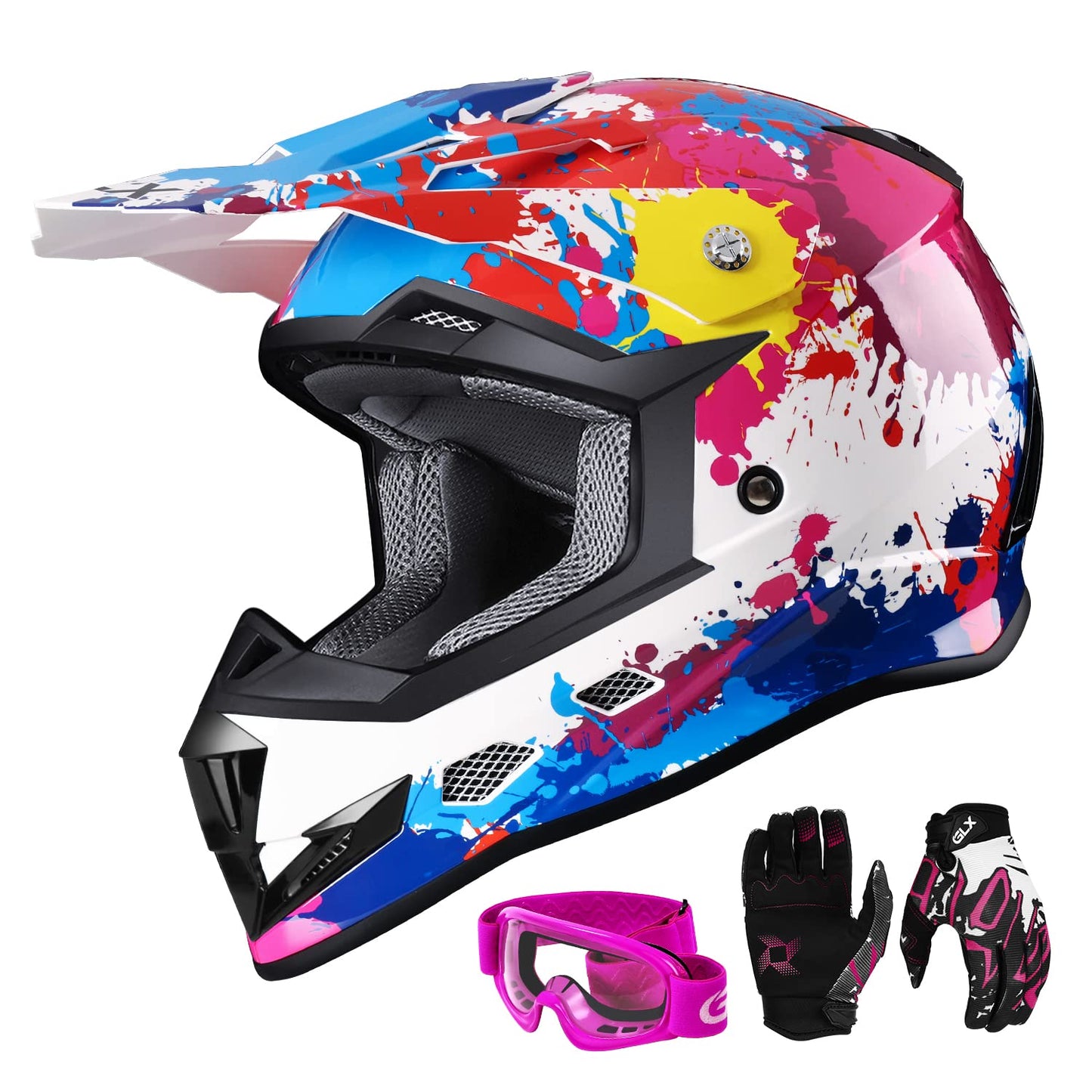 GLX GX623 Youth ATV/Dirt Bike Helmet Combo - Retro Green, Large - DOT