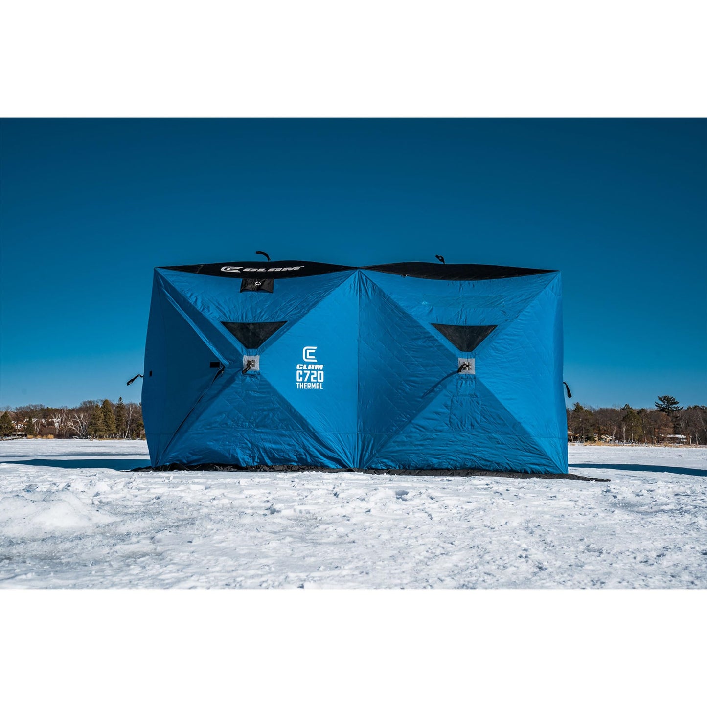 CLAM Lightweight Portable Pop Up Ice Fishing Angler Thermal Hub Shelter Tent with Anchors, Tie Ropes, and Carrying Bag