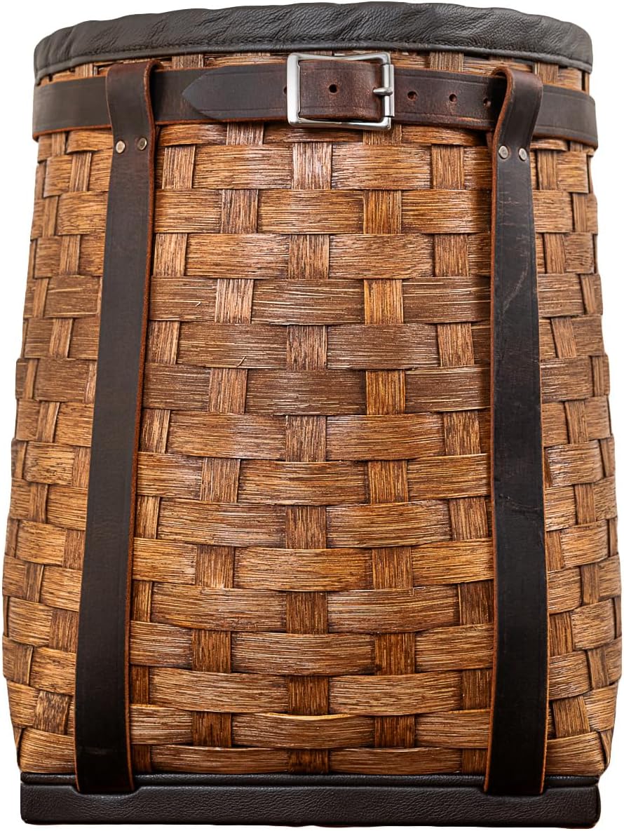 diy basketry gathering backpack leather straps Pack Basket, Basket Backpack, Adirondack Style Hunting, Trapping, Guiding Woven Basket Pack with Leather Straps
