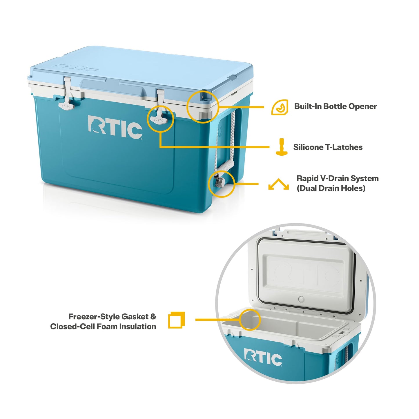 RTIC Ultra-Light 52 Quart Hard Cooler Insulated Portable Ice Chest Box for Beach, Drink, Beverage, Camping, Picnic, Fishing, Boat, Barbecue, 30% Lighter Than Rotomolded Coolers