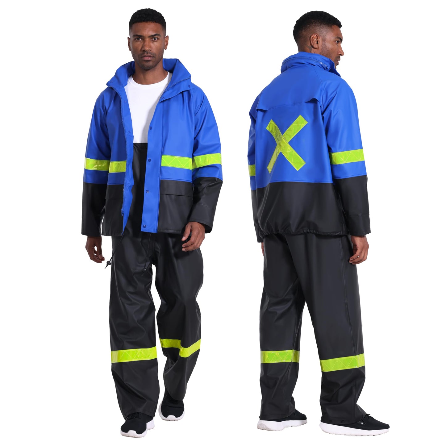 Men's Workwear PRO Rain Suit - Waterproof Jacket and Bib Pants 3-piece Set for Ultimate Safety and Comfort