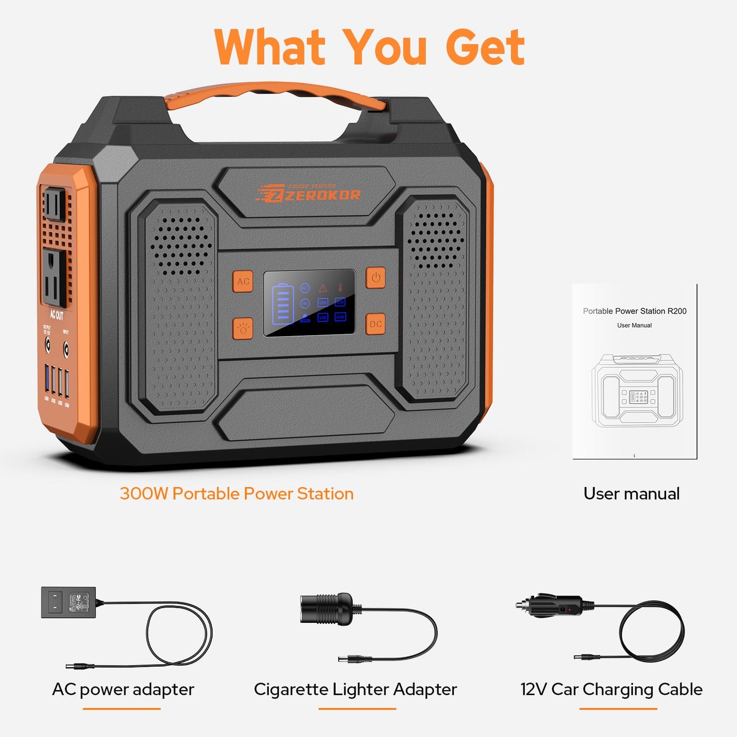 Portable Solar Generator, 300W Portable Power Station with Foldable 60W Solar Panel, 110V Pure Sine Wave 280Wh Lithium Battery Pack with USB DC AC Outlet for Home Use RV Van Outdoor Camping-Orange