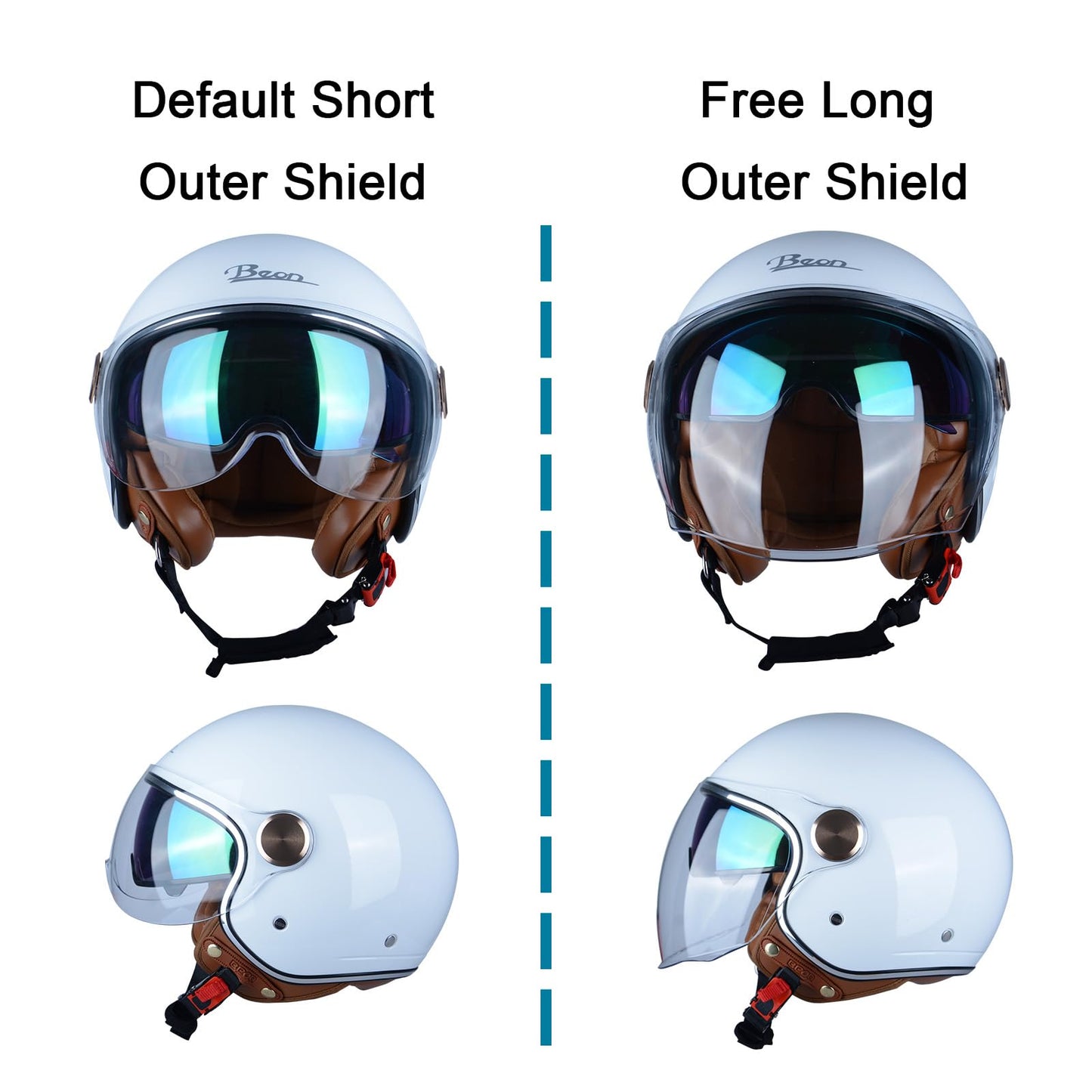 Open Face Motorcycle Helmet for Adults, DOT Approved,3/4 Retro Vespa Helmet, Dual Visors Men's and Women's Motorbike Casco for Moped Cruiser Bobber and Chopper