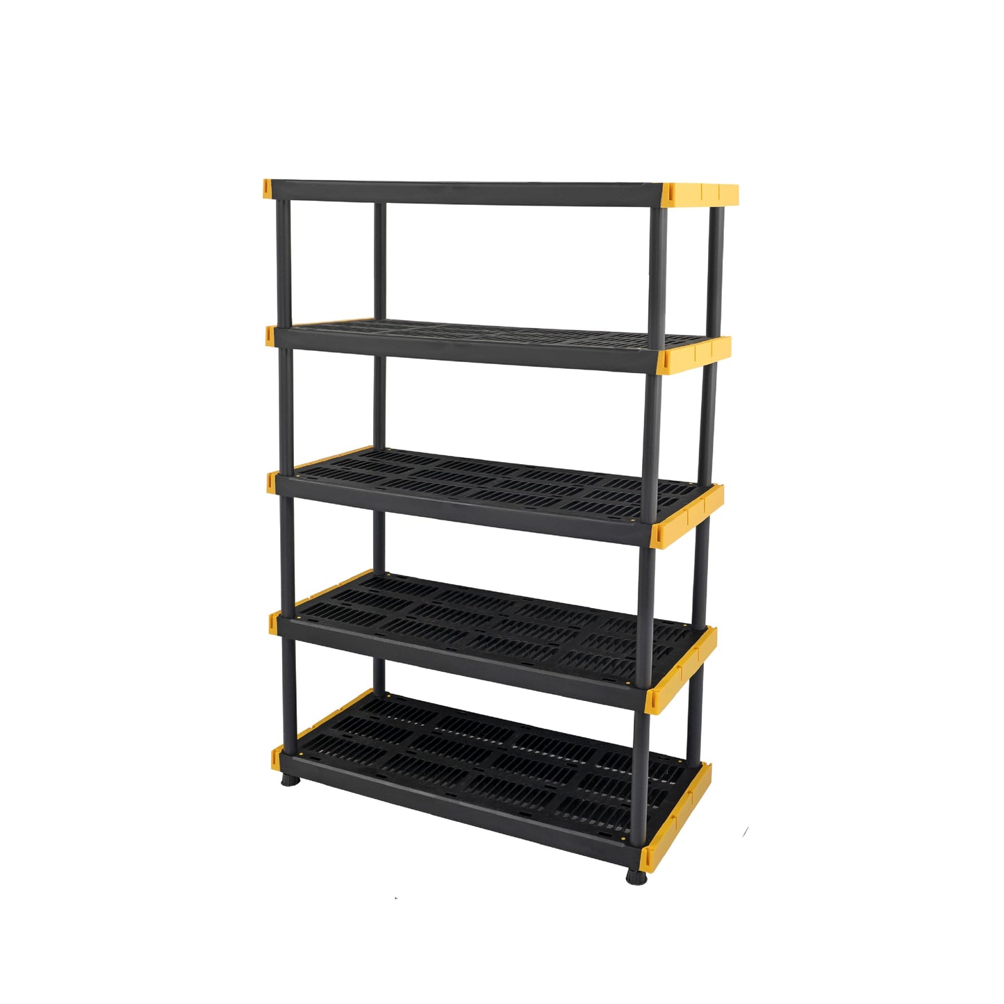 BLACK & YELLOW, 4-Tier Heavy Duty Plastic Storage Shelving Unit, 200lbs/shelf (55"H x 48"W x 20"D), for Indoor/Outdoor Organization, Modular Rack