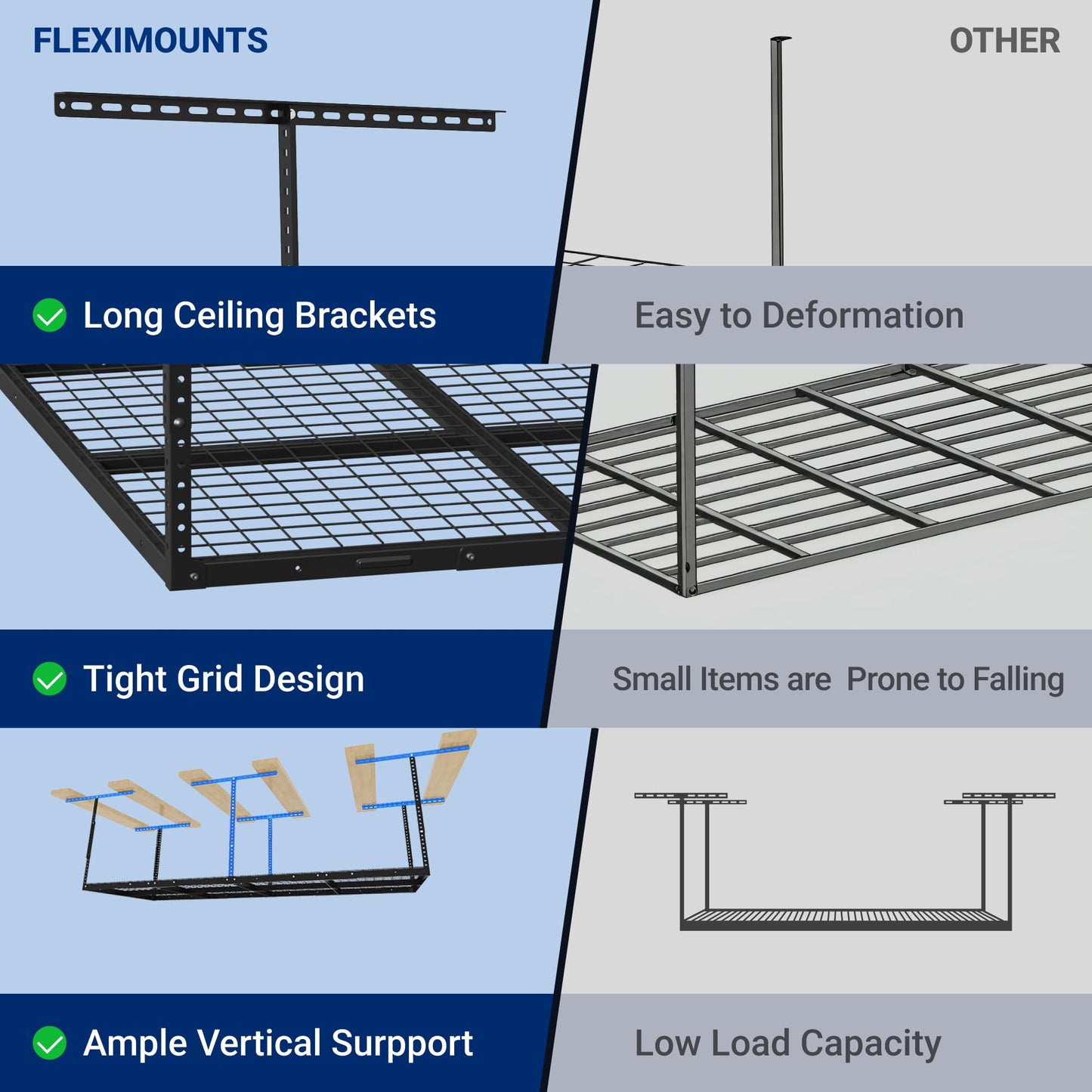FLEXIMOUNTS 4x8 Overhead Garage Storage Rack, Adjustable Garage Storage Organization Systerm, Heavy Duty Metal Garage Ceiling Storage Racks, 600lbs Weight Capacity, Black