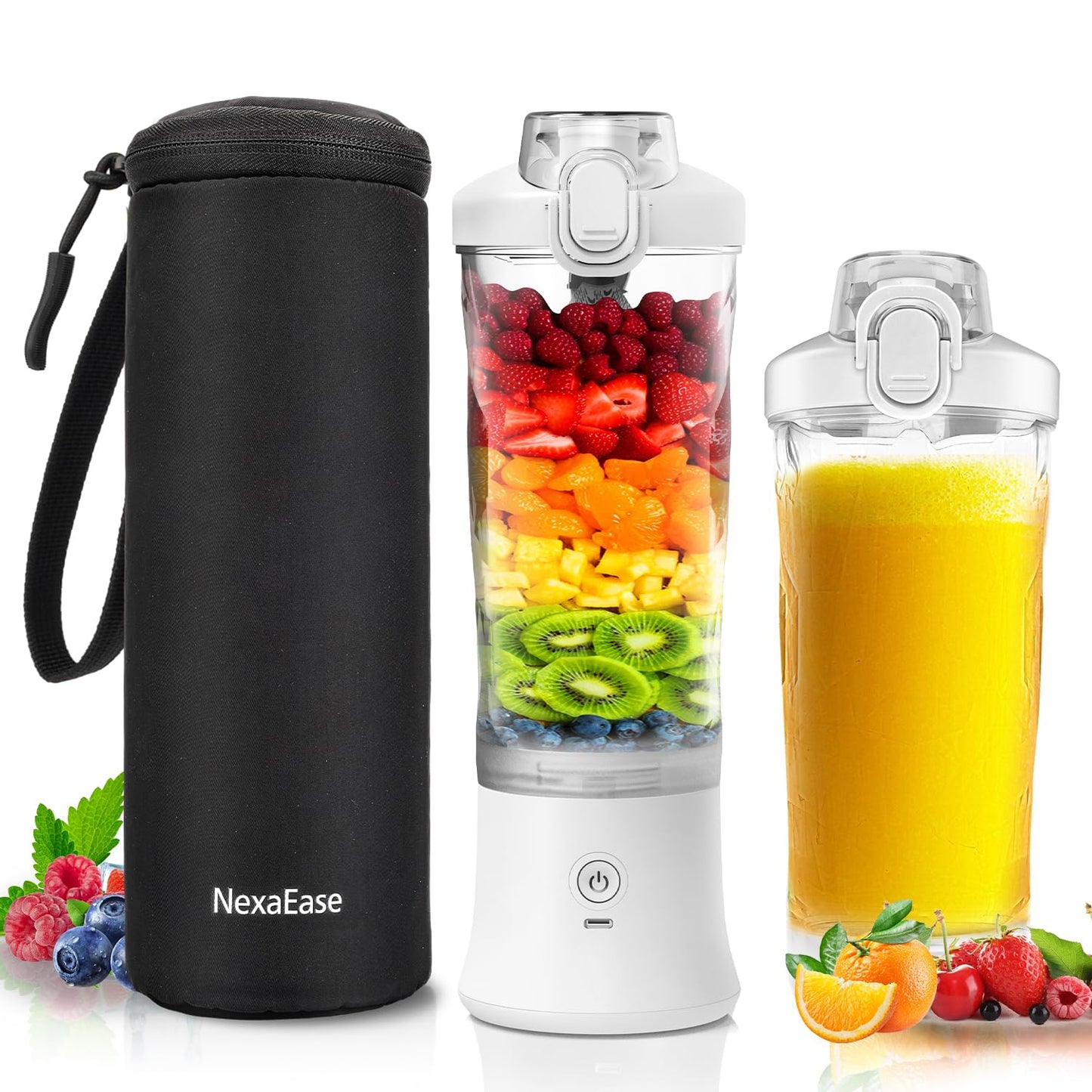 Portable Blender with Insulated Carrying Case & Recipe Book for Shakes and Smoothies, 24 OZ Personal Juicer Electric Protein Shaker Bottle, Mini Small Blender Cup with USB-C Rechargeable, Travel Lid