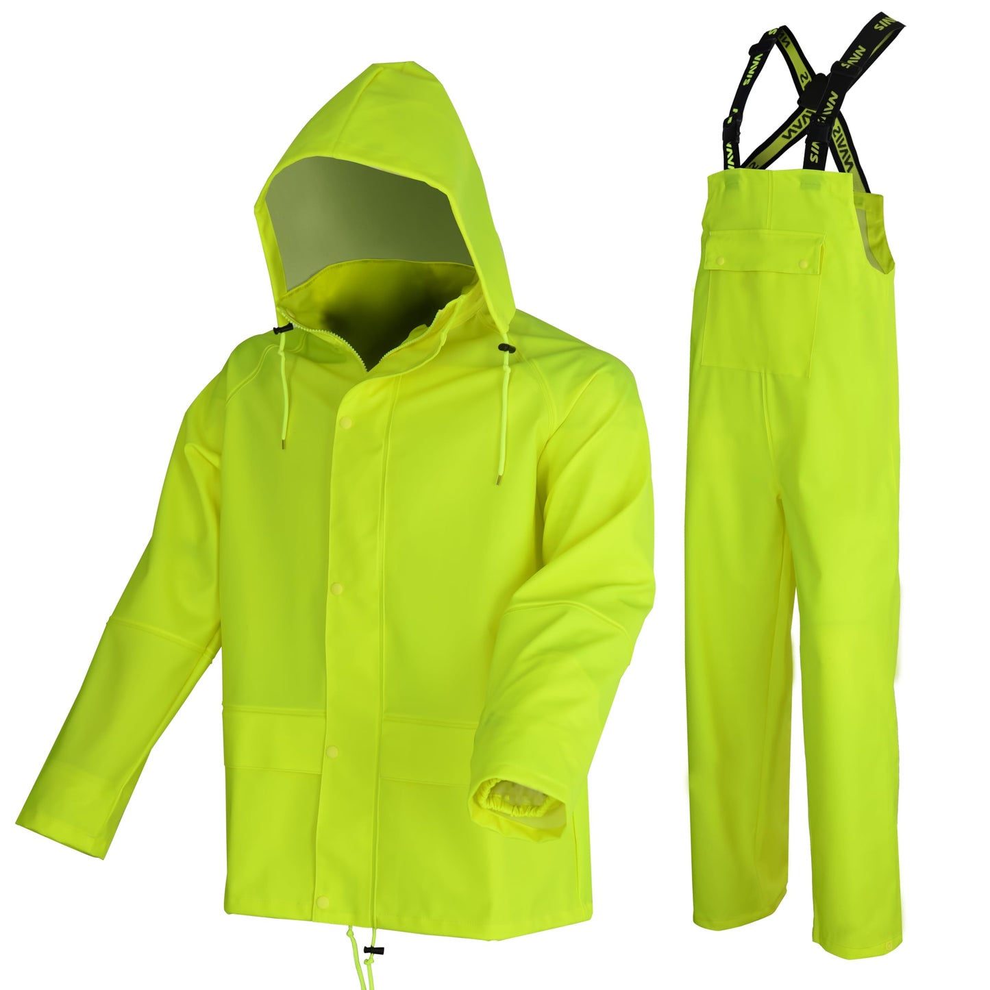 Men's Workwear PRO Rain Suit - Waterproof Jacket and Bib Pants 3-piece Set for Ultimate Safety and Comfort