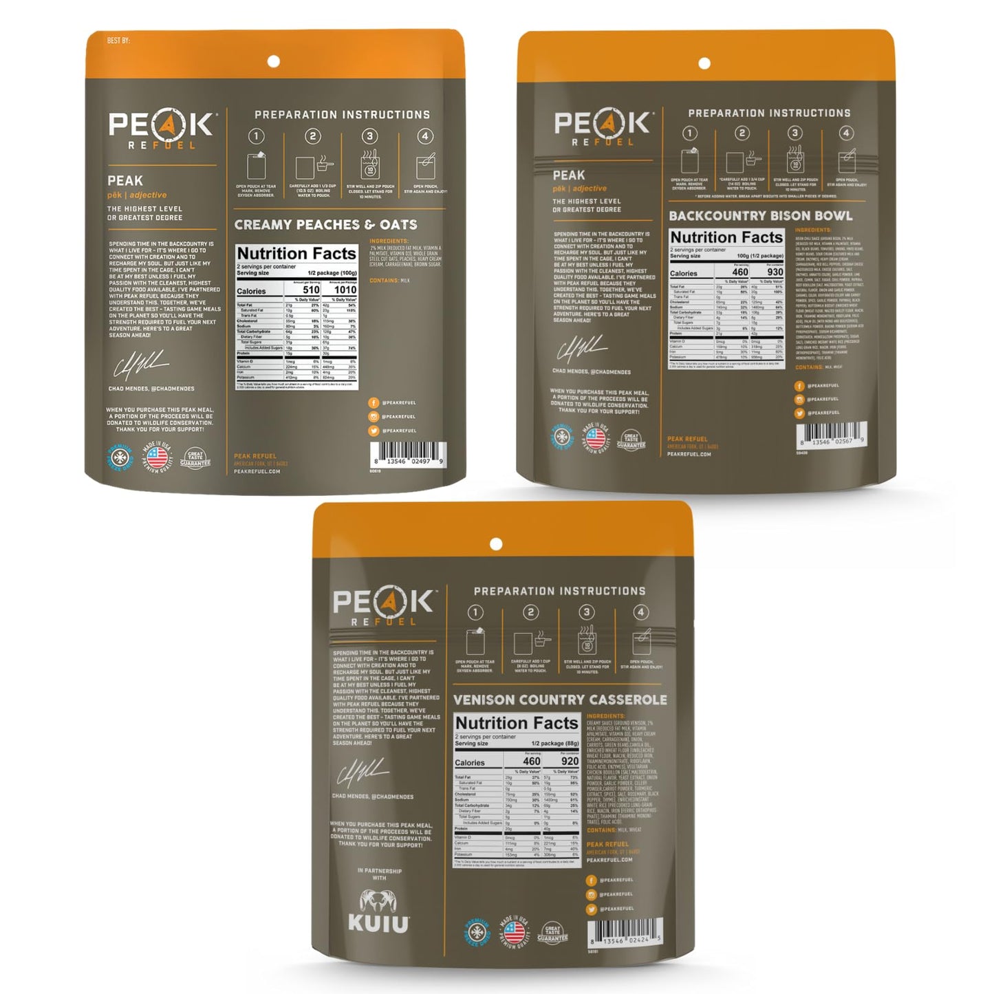 Peak Refuel Backcountry Bison Bowl | Chad Mendes Signature Meal | Premium Freeze-Dried Variety Meals | Hunting, Survival, Camping, Backpacking Food | High-Protein Game Meats | MRE | Made in USA