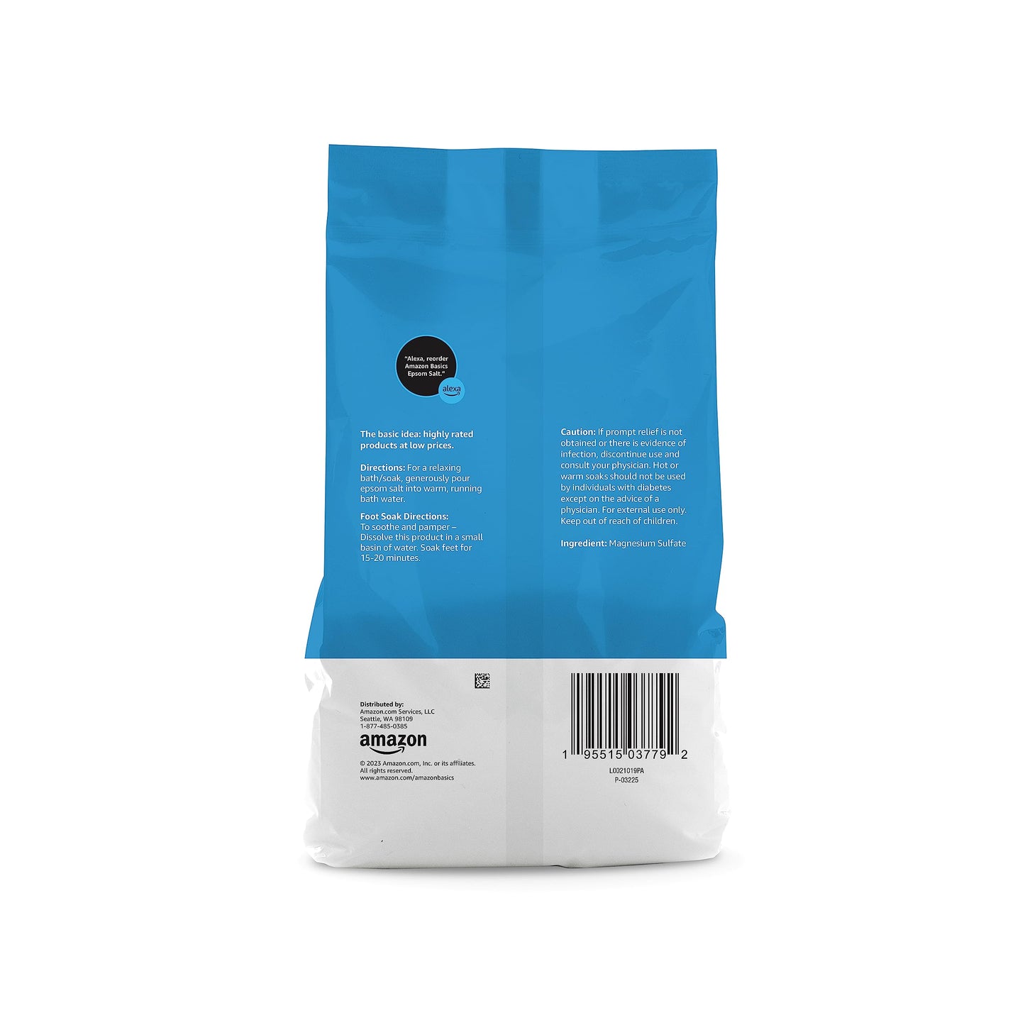 Amazon Basics Epsom Salt Soak, Unscented, Magnesium Sulfate USP, Muscle and Feet Relaxation, Soothing, 3 Pound, Pack of 1