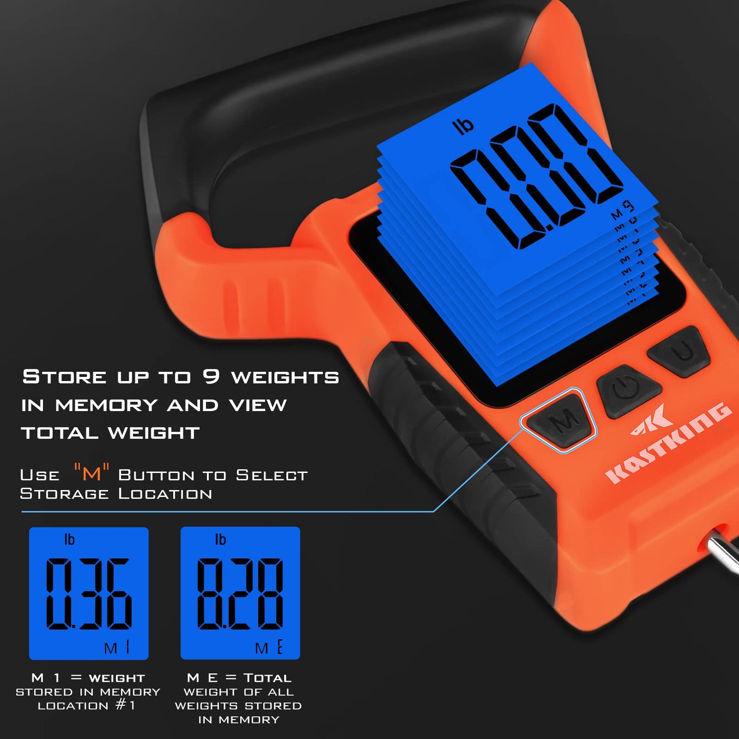 KastKing Fish Scale, WideView Floating Waterproof Digital Scale, 2.5” Large LCD Display, 110lb Capacity, Multi-Mode Pound/Ounces & Kilograms, Stores up to 9 Weights, Fishing Gifts for Men