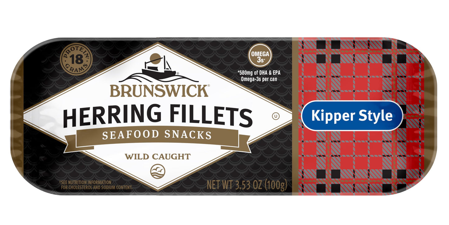 Brunswick Boneless Kipper Style Herring Fillets, 3.53 oz Can (Pack of 12) - 18g Protein per Serving - Gluten Free, Keto Friendly - Great for Pasta & Seafood Recipes