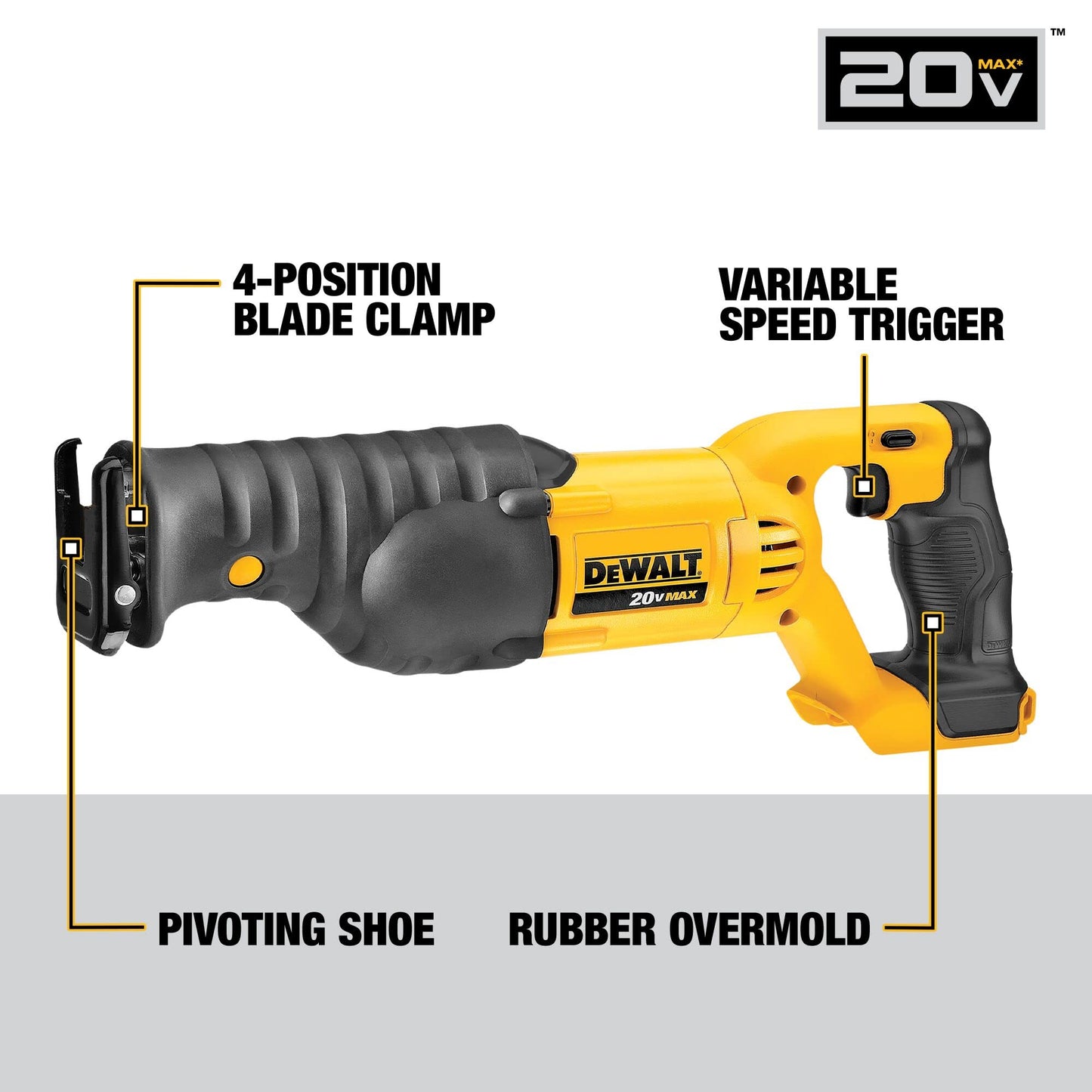 DEWALT 20V MAX Reciprocating Saw, 3,000 Strokes Per Minute, Variable Speed Trigger, Bare Tool Only (DCS380B)