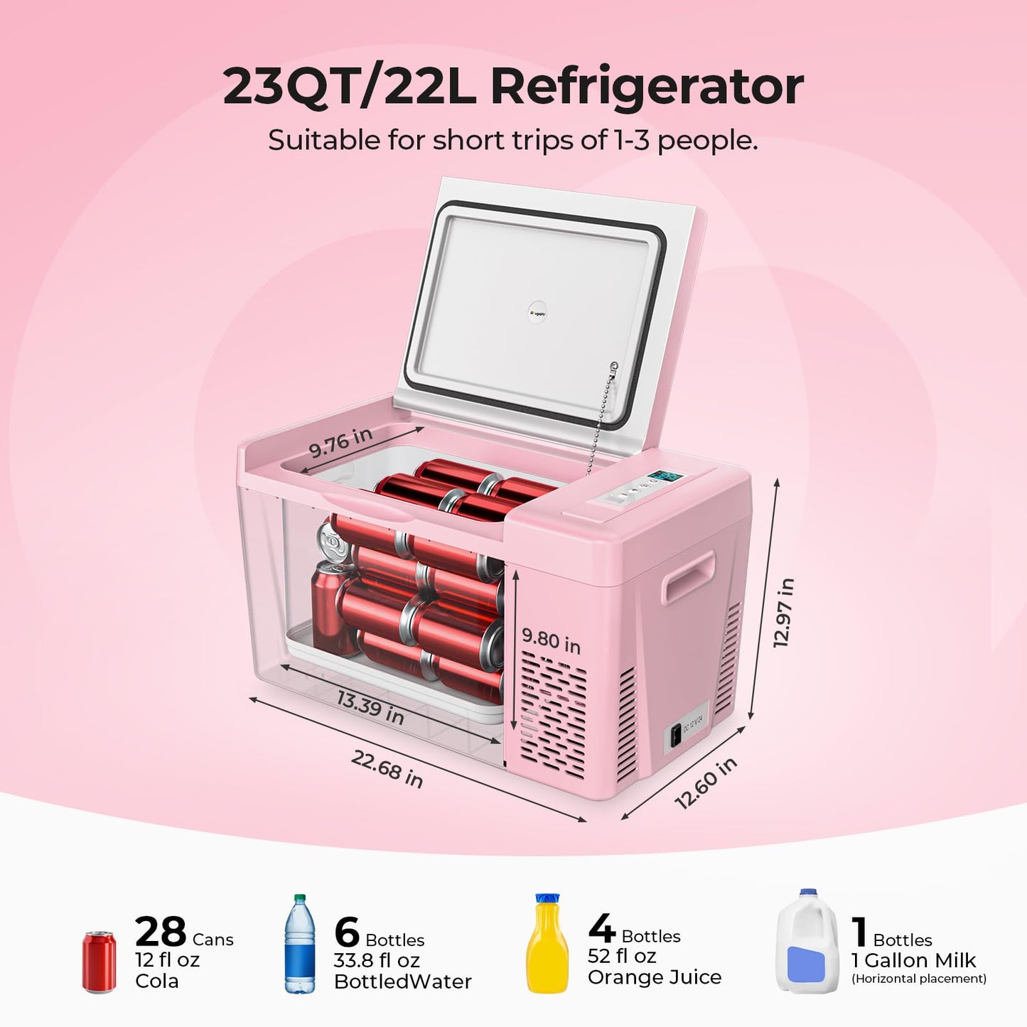 BougeRV 12 Volt Refrigerator 12V Car Fridge 23 Quart Portable Freezer Compressor Cooler 12/24V DC 110~240 Volt AC for Truck Van RV Camper SUV Travel Camping Road Trips Tailgating -7℉~50℉