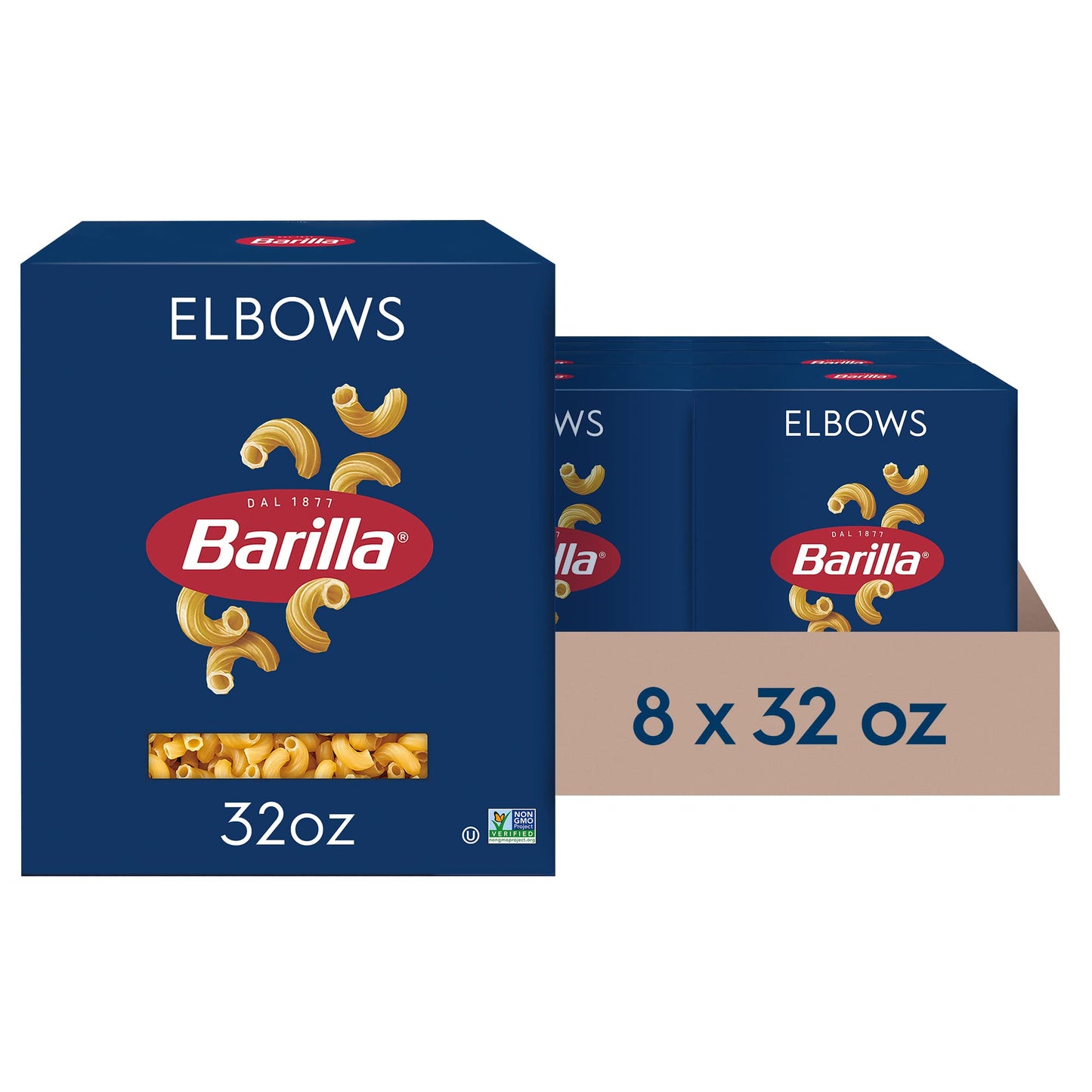 Barilla Elbows Pasta, 16 oz. Box (Pack of 8) - Non-GMO Pasta Made with Durum Wheat Semolina - Kosher Certified