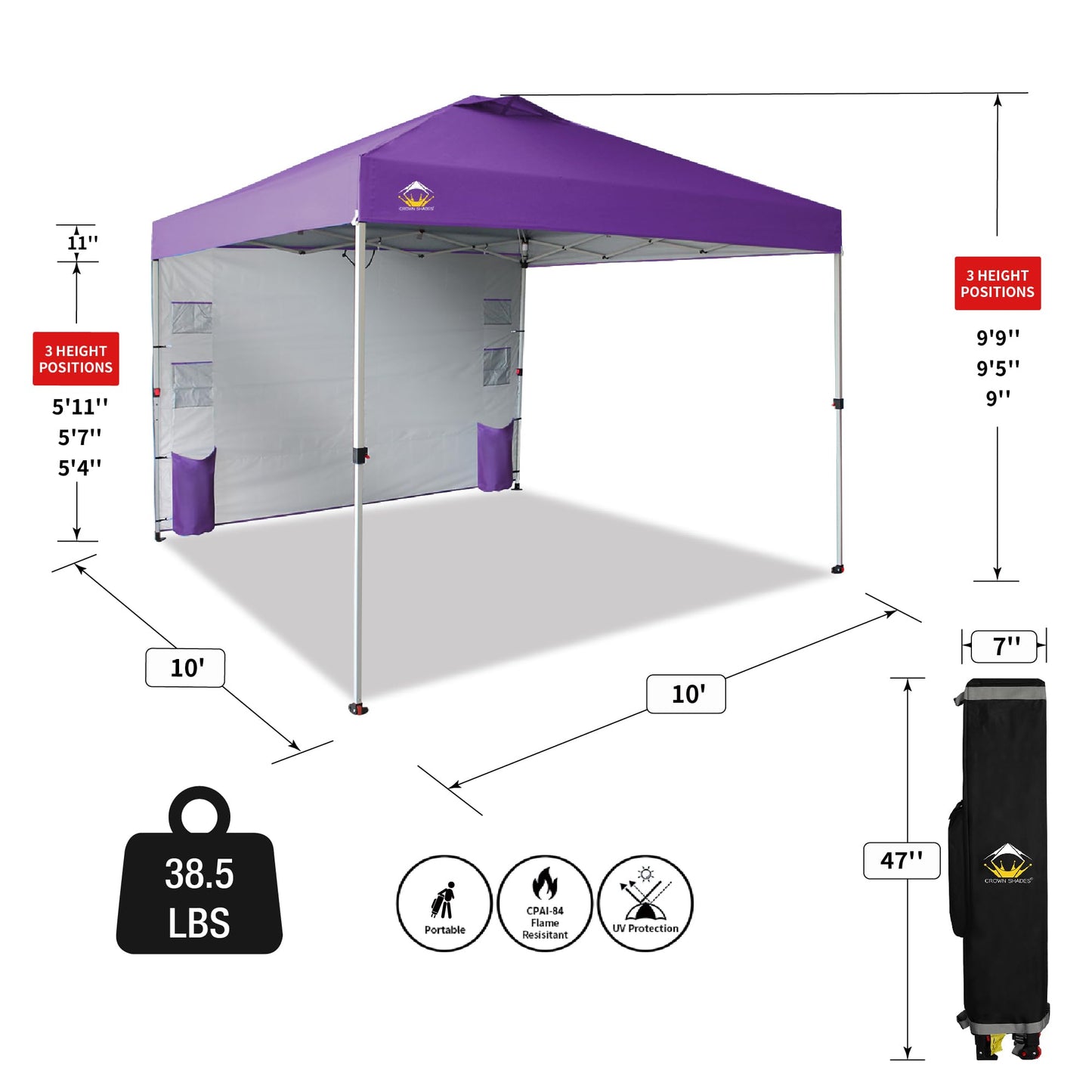 CROWN SHADES Canopy Tent 10x10 Pop Up Canopy Outdoor Shade with Pockets Sidewall, Easy Up Sun Shelter with One Person Set Up Center Lock, Portable Instant Camping Beach Canopy Tents, Forest Green