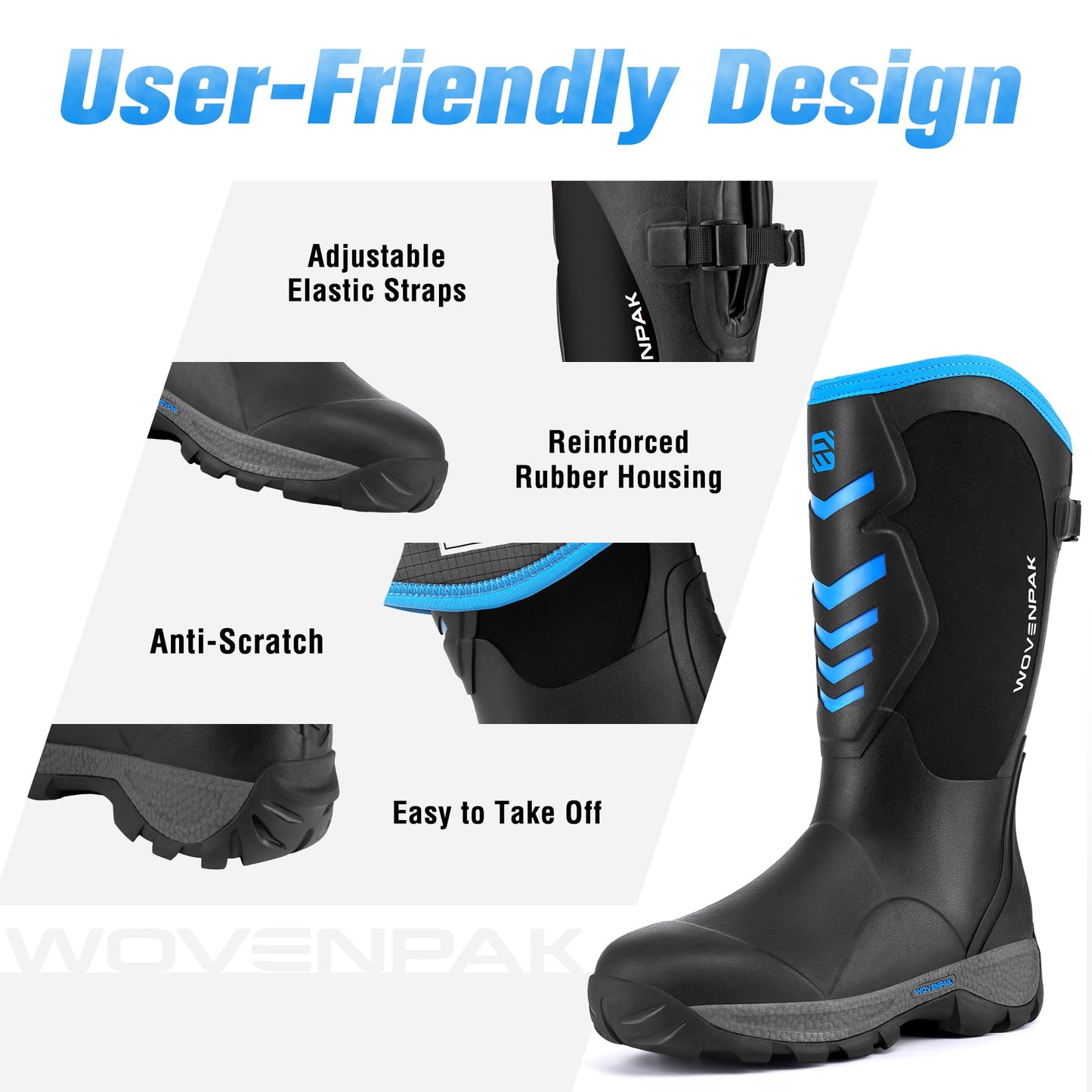 Wovenpak Rain Boots Women, Rubber Boots for Women Insulated Hunting Boots with Steel Shank, Waterproof Boots for Women, Womens Work Boots 6mm Neoprene Rain Boots Outdoor, Size 6-11